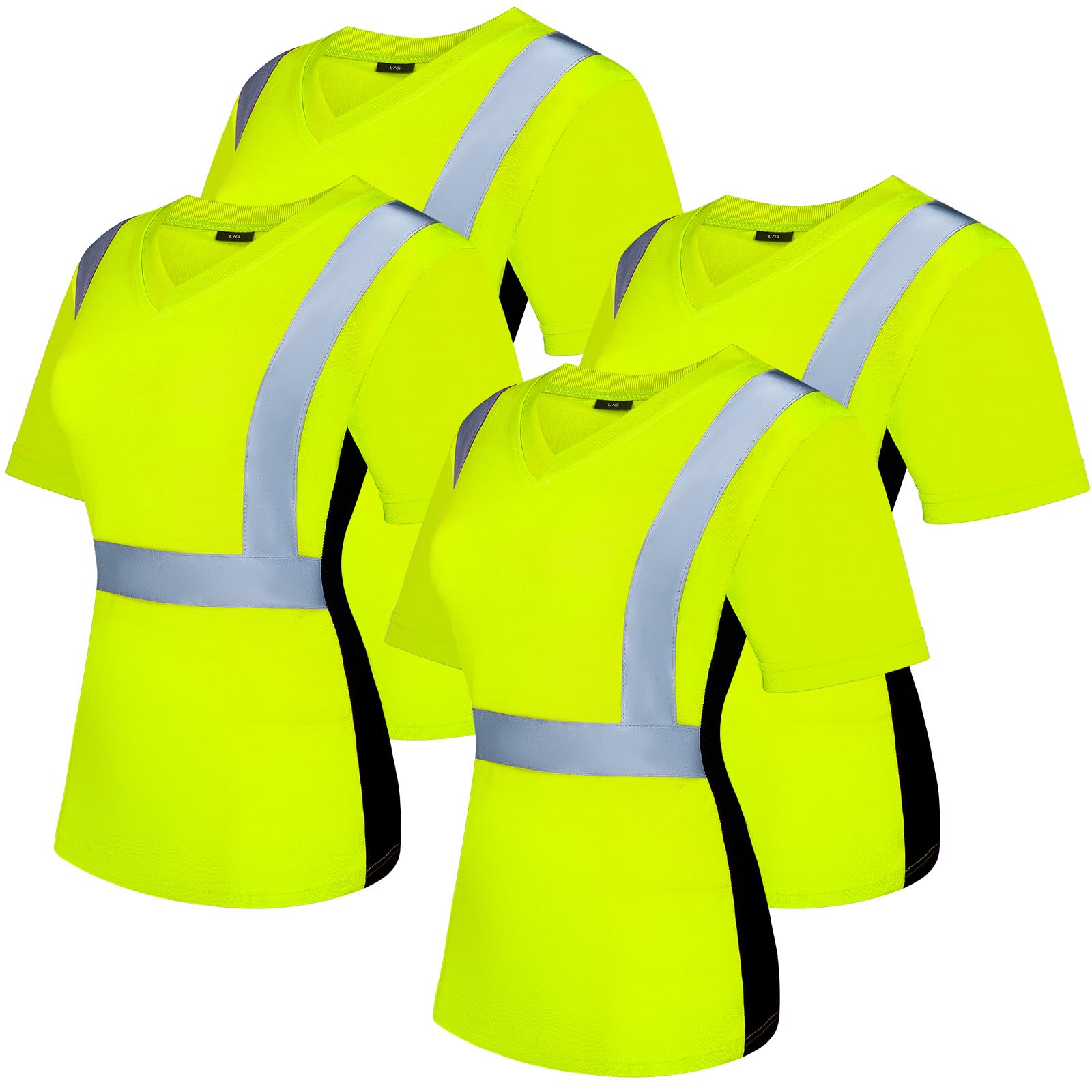 Floraltop 4 Pcs Women High Visibility Safety Shirts Hi Vis T-Shirt Safety Workwear Work Construction Short Sleeve