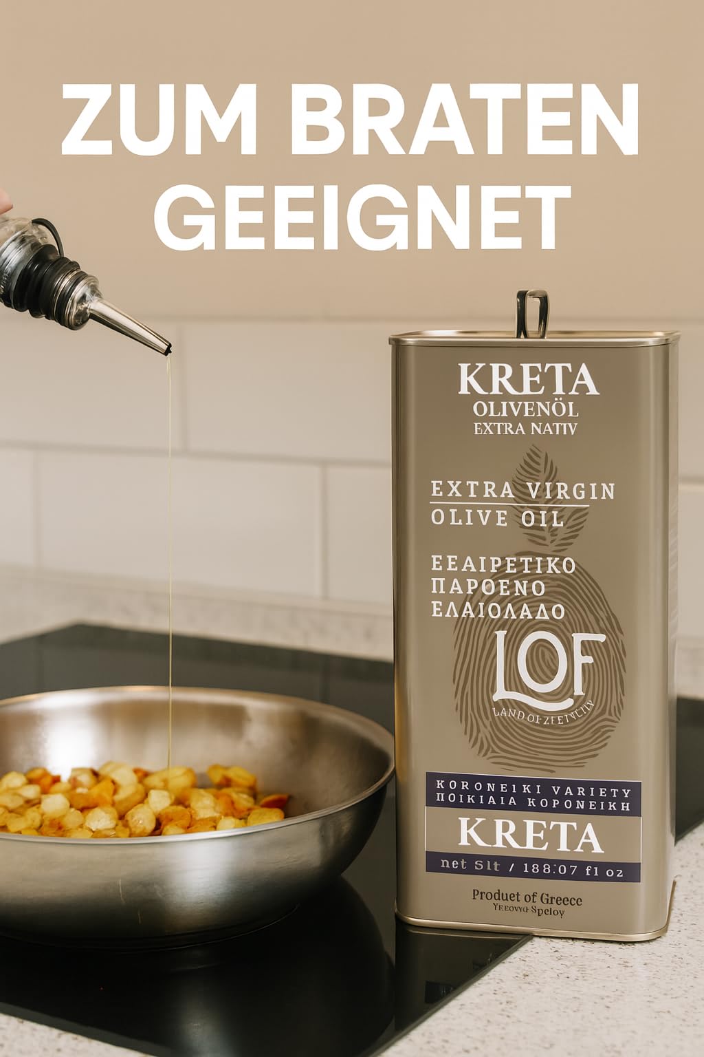 Kreta Natives Olivenöl extra (Koroneiki), frische Ernte – Set: 5 L Kanister + Balsamico-Essig 250 ml, kaltgepresst