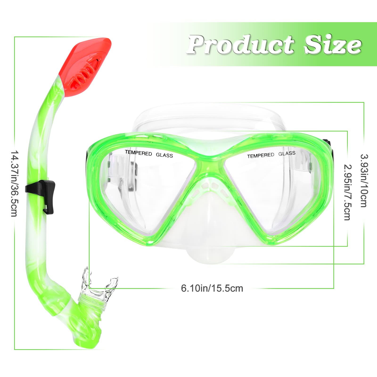 Set di 2 attrezzature per snorkeling per bambini dai 6 ai 14 anni, maschera da snorkeling per ragazzi e ragazze junior occhiali da immersione in vetro temperato