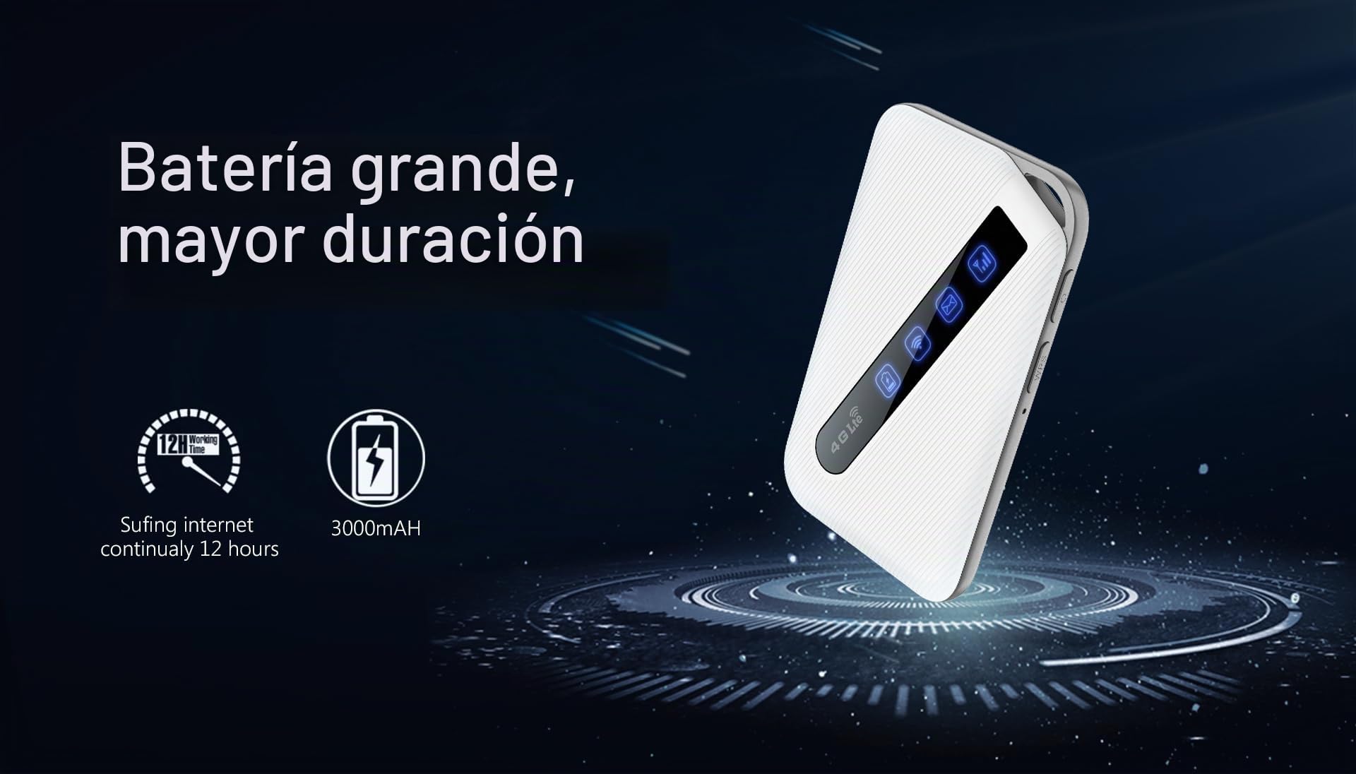 Mobile WiFi portátil Hotspot 4G LTE Sim Router 150 Mbps, batería Recargable de 3000 mAh, módem Wi-Fi USB inalámbrico, sin configuración, para Viajes y en el Trabajo. No navegar, editar APN