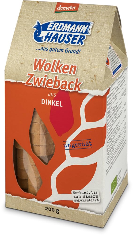 ErdmannHAUSER Getreideprodukte Bio Wolkenzwieback aus Dinkel (6 x 200 gr)