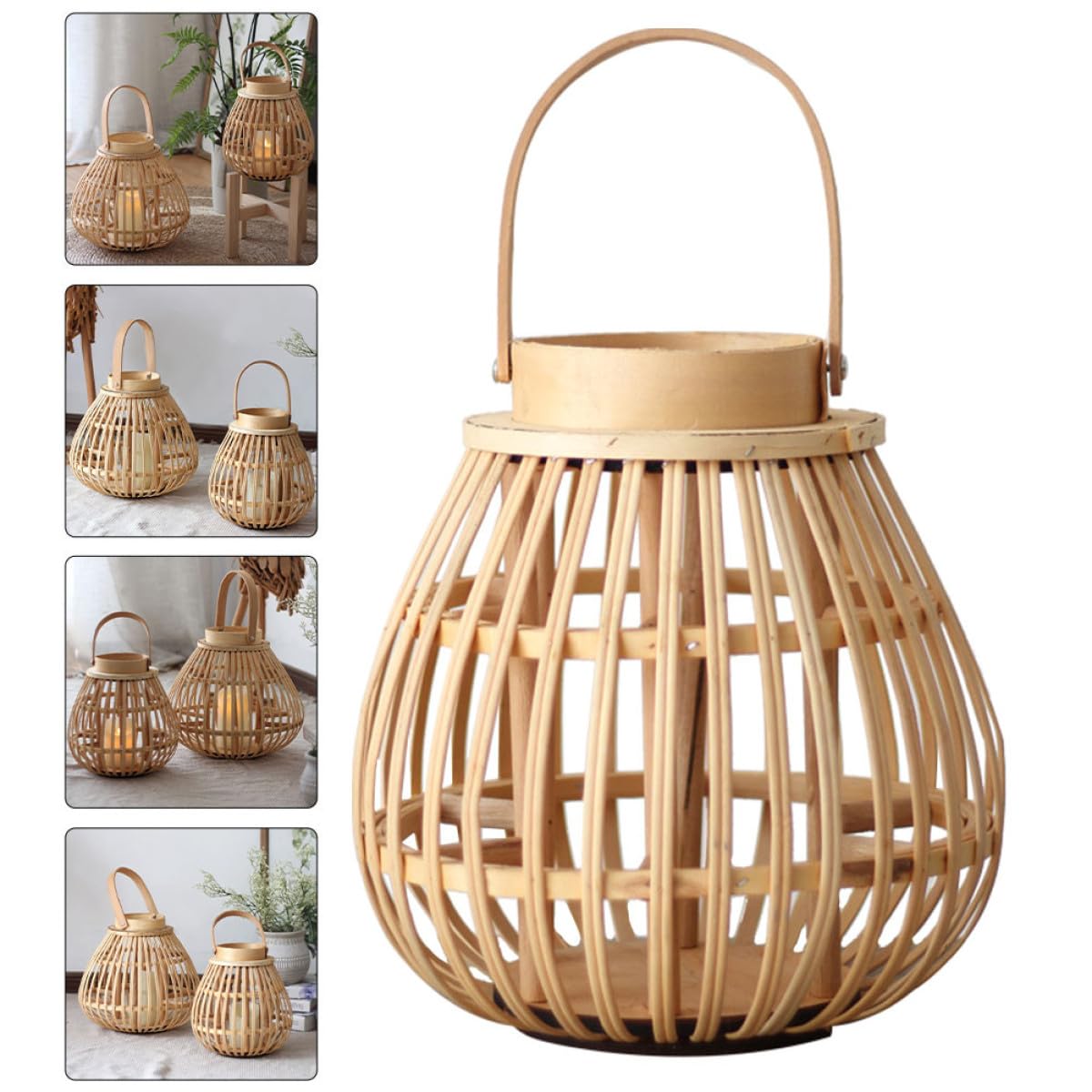 Ciieeo Candelabro de Bambú Artesanal Color Beige Diseño Retro y Linterna Decorativa para Hogar y Fiestas Ambiente Natural y Estilo Estético