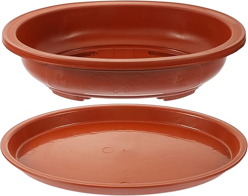 ERINGOGO Macetas de entrenamiento para bonsái  15 macetas ovaladas para bonsái con bandeja de drenaje, maceta de bonsái, maceta de plástico para