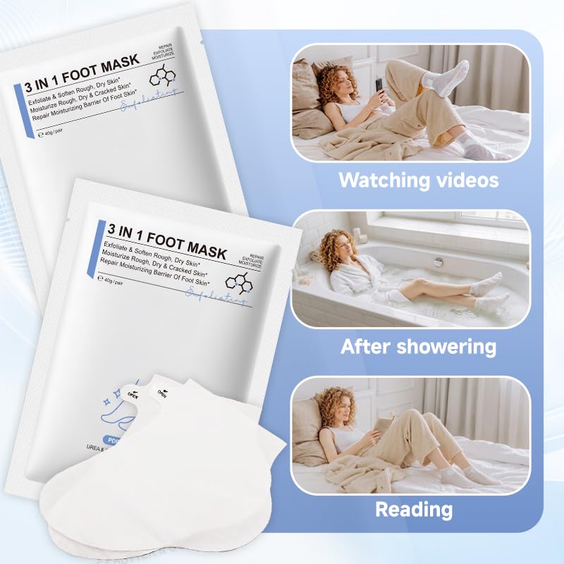 6Pairs PDRN & Collagen & Niacinamide Foot Mask | Foot Peeling and Dead Skin Removal*, Relief Dry and Cracked Feet Skin | Urea, Shea butter, Coconut oil, Salicylic Acid, Hyaluronic | K-Beauty Feet Care