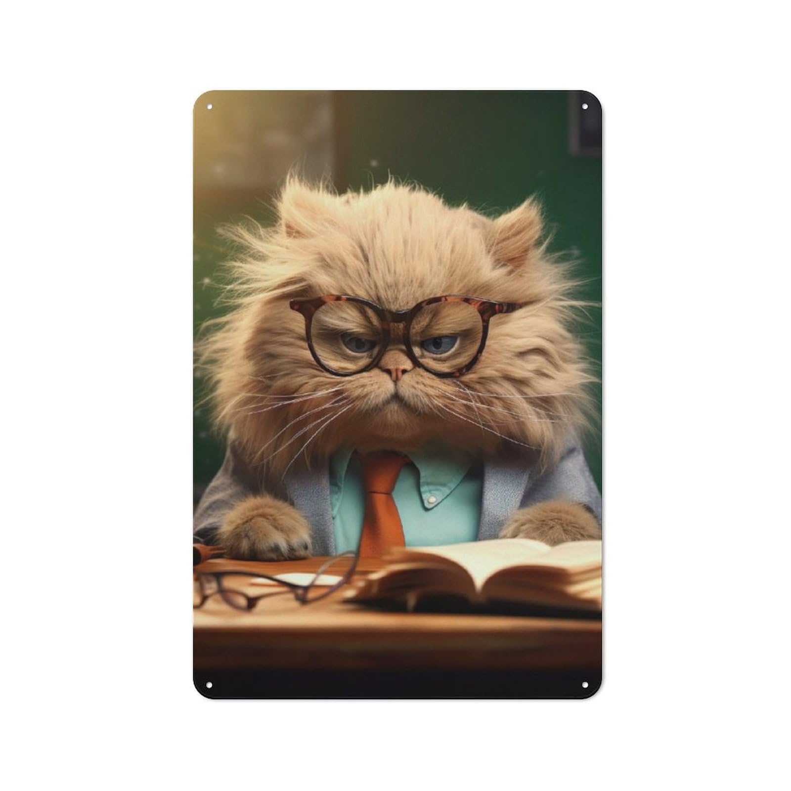 Angry Teacher Cat Glasses Metal Tin Sign for Pet Owners, Birthday, Christmas Or Housewarming Gift, 30x20cm