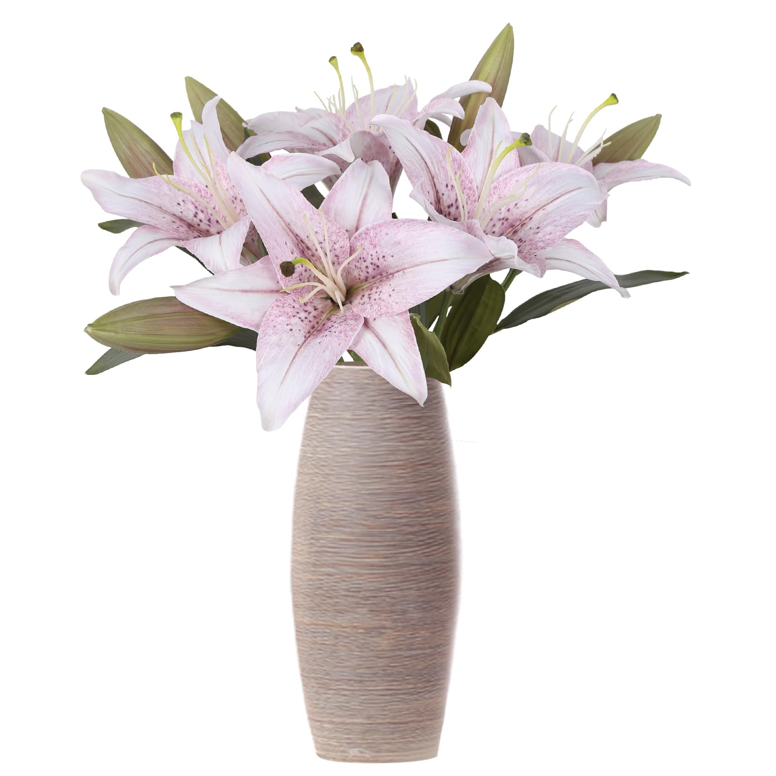 IPOPU 5-Pack Artificial Lily Flowers Purple White