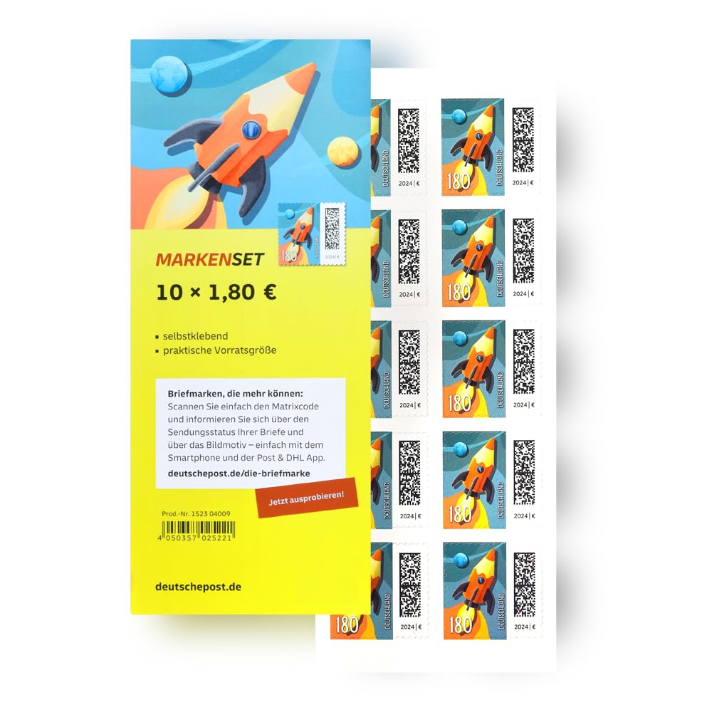 10 Stück 1,80 EUR 1,8 EUR 180 Cent postfrische selbstklebende Briefmarken | Frankaturware Markenset (Motiv: Welt der Briefe)