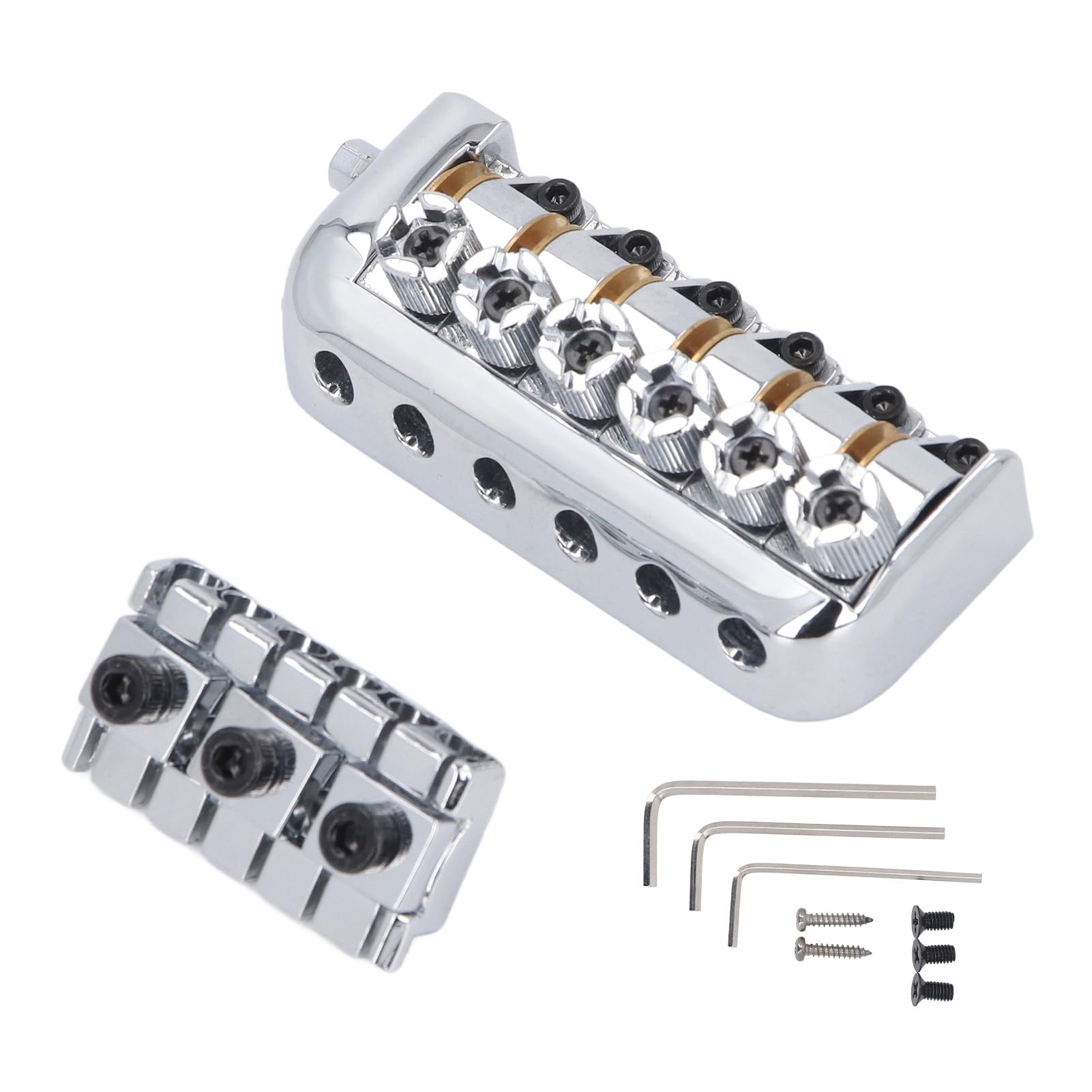 Headless Bridge Silver Alloy Steel 6 String Guitar Bridge Replacement, Headless Guitar Bridge with Tremolo System Kit, Includes Screws and Wrench for Custom Guitar Setup