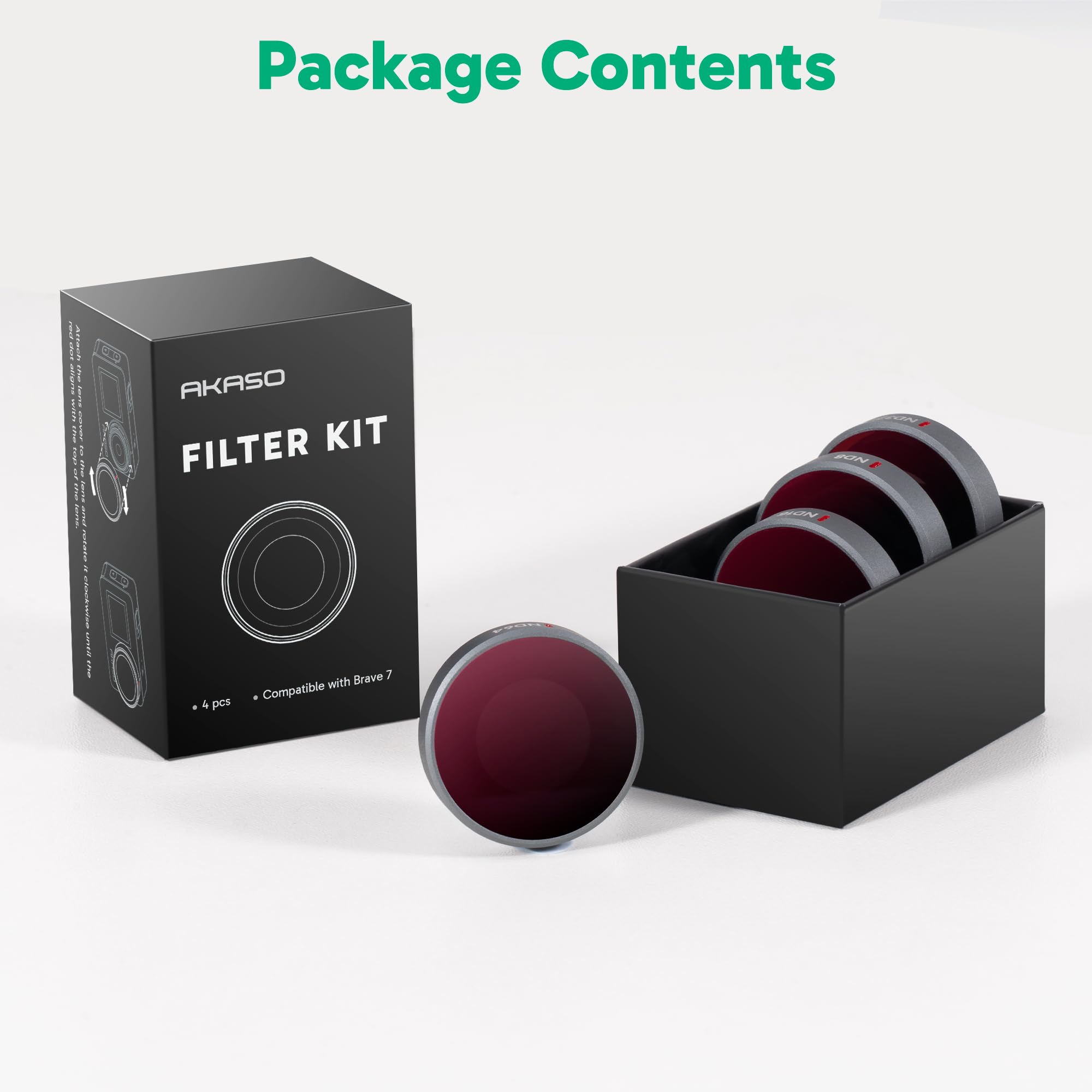 AKASO ND Filter Set für Brave 7 Action Cam, 4er Pack ND8 ND16 ND32 ND64