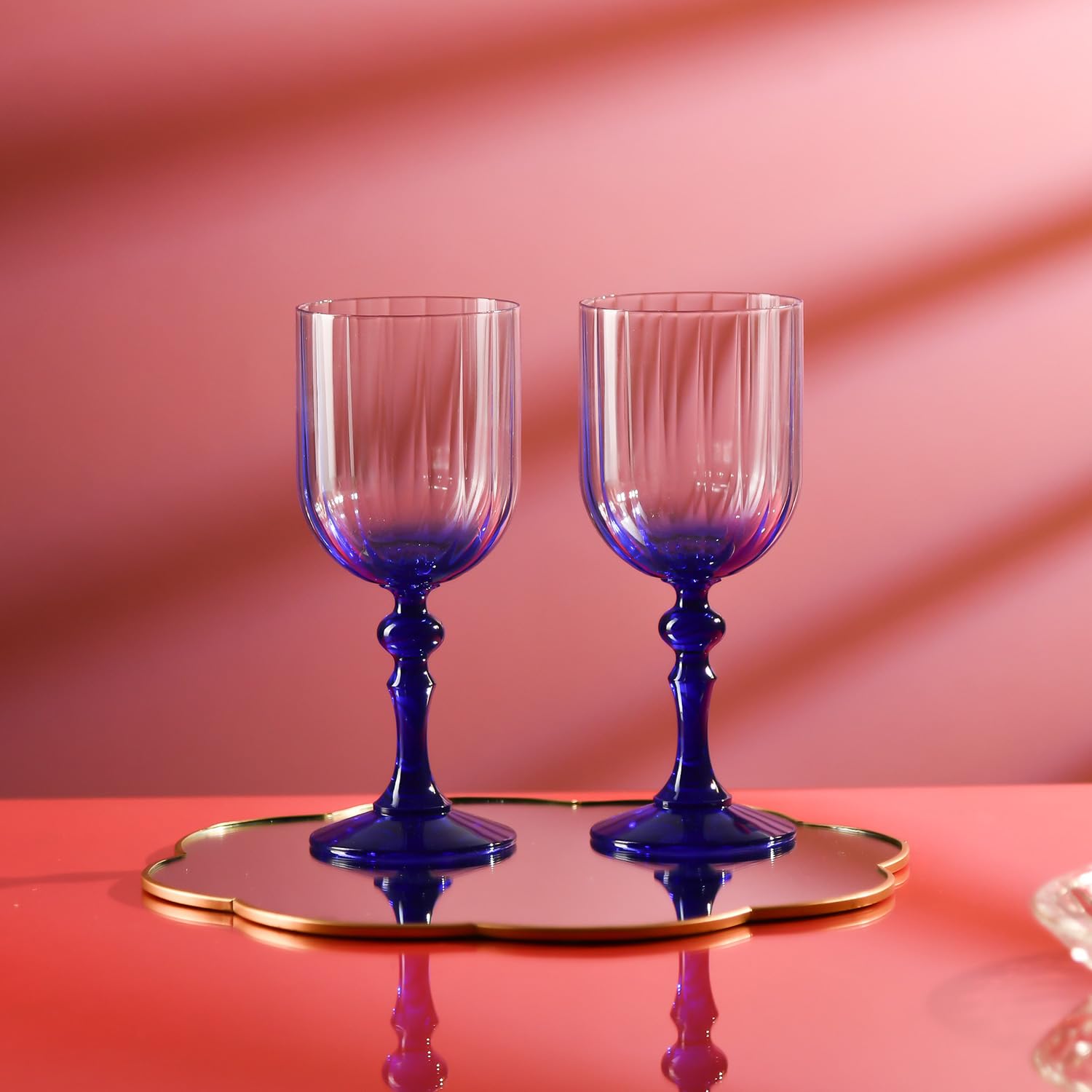 KROSNO Kieliszki do Wina z Kobaltową Nóżką Bubble, Zestaw 2 x 300 ml | Szkło Kryształowe Bezołowiowe, Celebration Moments, do czerwonego i białego wina, mocktaili i wody, zmywarka