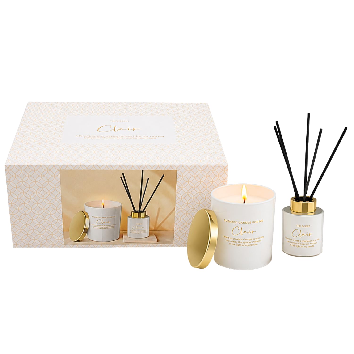 Dekohelden24 Set regalo di alta qualità con candela profumata e diffusore, regalo pronto per donne, set regalo per donne, candele regalo di alta qualità, 23 x 17 x 10 cm (lunghezza x larghezza x