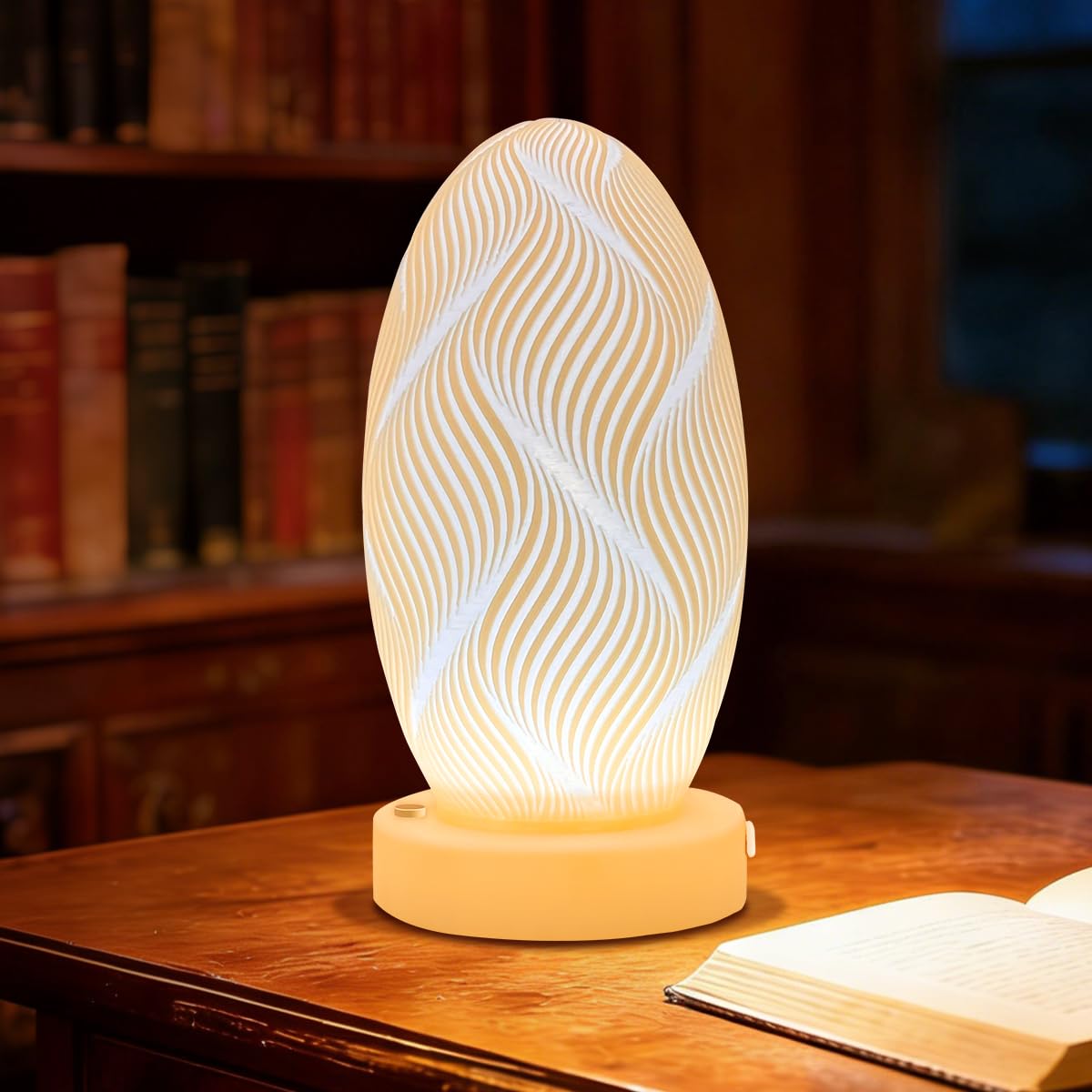 YEHUARIS Touch Control LED Table Lamp, 3 Color Dimmable Cordless Lamp, Oval Bedside Lamp - Perfect for Bedside Tables, Hotels and Restaurants for Bedroom, Living Room, Study & Home Decor