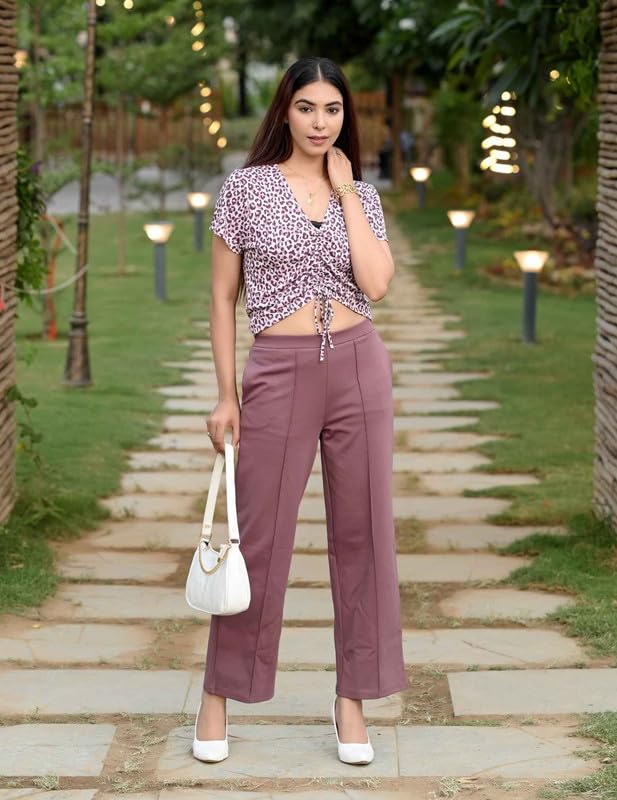 Image of Mlada Mid Waist Wide Leg Flared Pants Elastic Waist Band for Women Office Work Formal Wear Stretch Cotton Knit Flare Pants Utility Pockets Extra Flare Pants Trousers for Travel