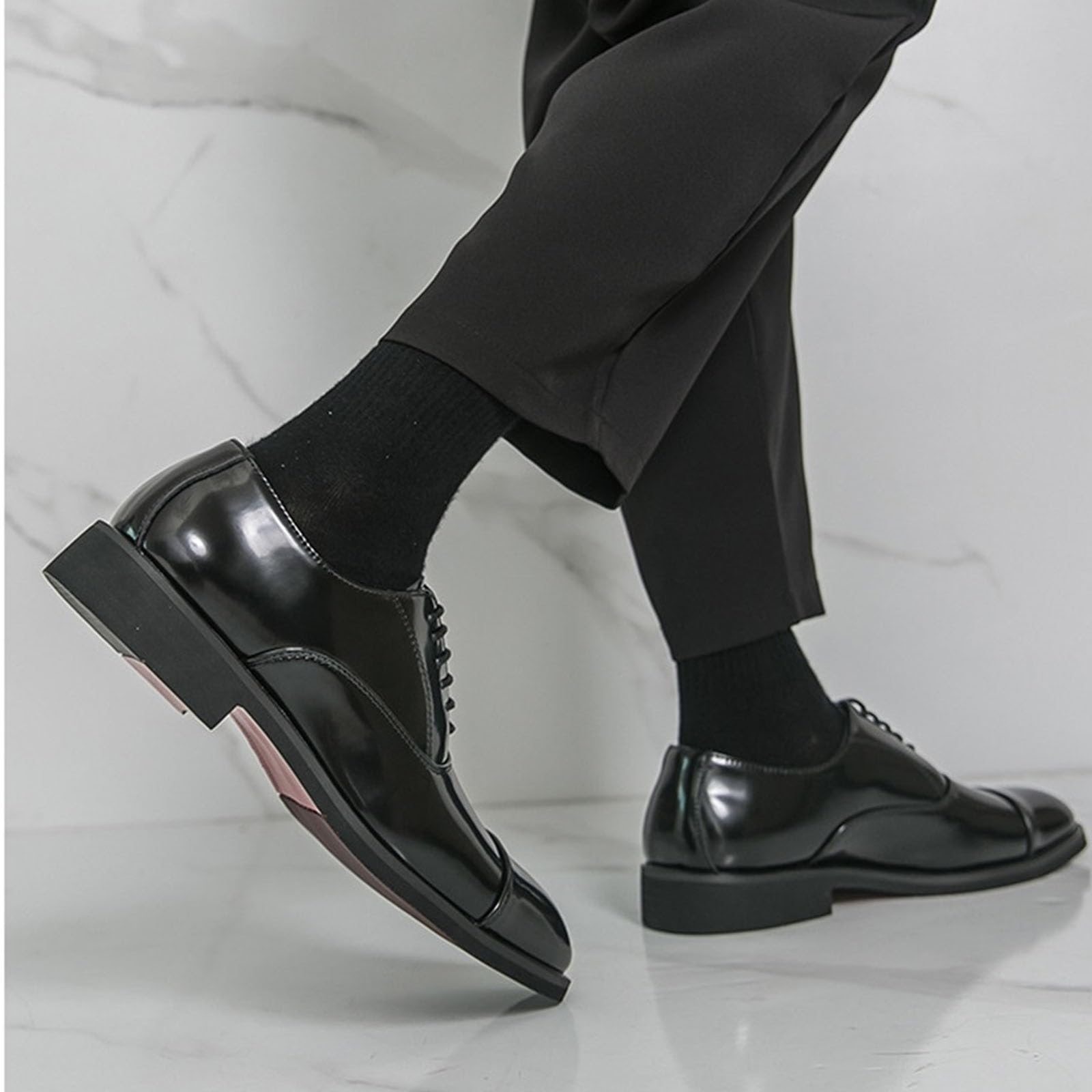 Suola Rossa Stile Britannico Scarpe da Lavoro da Uomo Oxford | Allacciate Primavera/Estate Scarpe Eleganti In Pelle Verniciata Lucida Da Lavoro E Da Cerimonia