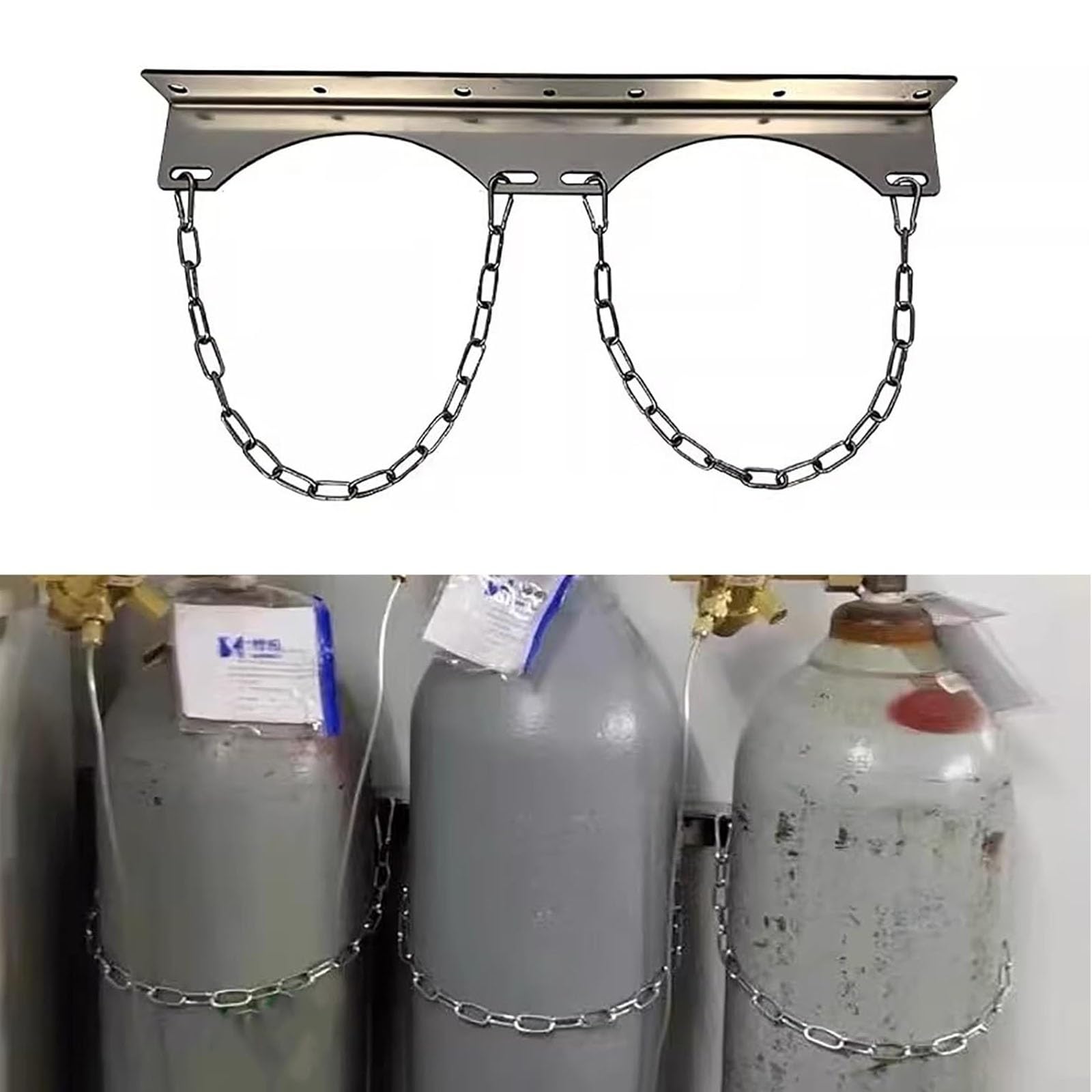Generico Wózek na butle z wysokimi stalowymi kołami, aluminiowy wózek na butle do użytku wewnątrz i na zewnątrz, uchwyt na butle tlenowe z łańcuchem bezpieczeństwa - uchwyt ścienny