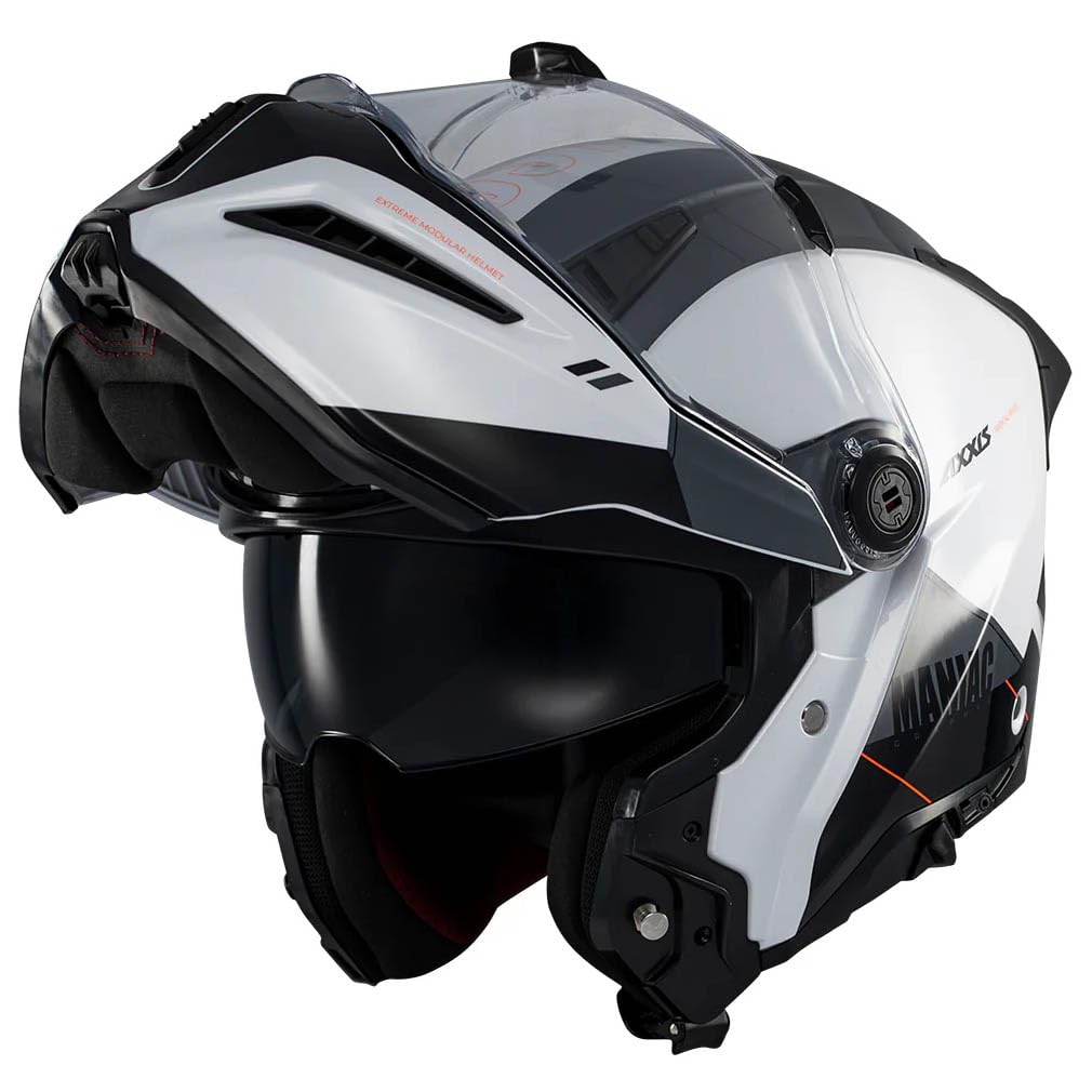 AXXIS Ghostfighter SV Maniac Blanco Negro Brillo - Casco de Moto Modular Abatible Diseño Streetfighter con Visor Solar - Unisex Hombre y Mujer - Homologado P/J ECE 22.06