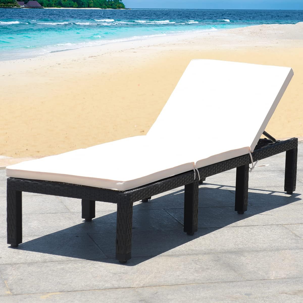 COSTWAY Patio Rattan Lounge Chair Chaise Couch Cushioned Height Adjustable Pool Garden