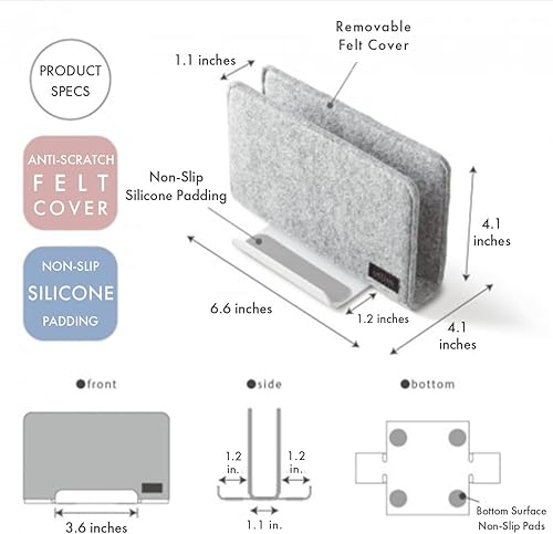Miniatura 6 de Sonic Utlim - Soporte vertical para laptop para escritorio, soporte de muelle con cubierta de fieltro, organizador de escritorio, almacenamiento y