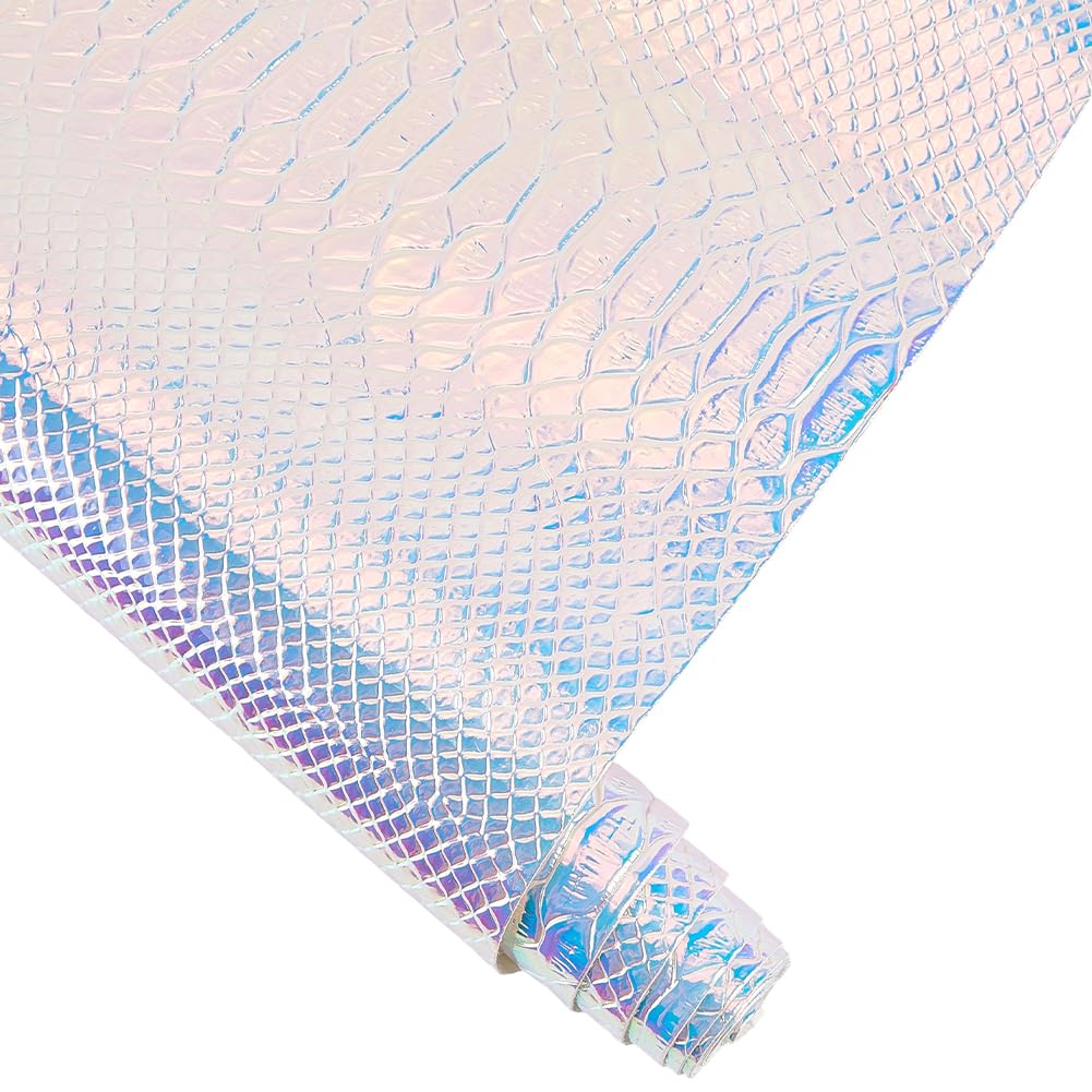 CALFOVERA 135 x 30cm Holographic Snake Embossed PU Leather Sheet Synthetic Vinyl Fabric Snake Textured Glossy Mirrored Faux Leather Rolls for DIY Crafts Earring Handbang Making(Medium Purple)