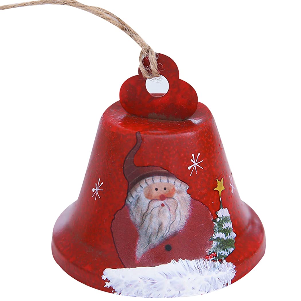 SalLady Decorative Decoration Rustic Pendant Christmas Bell Ornament Patterned Large Rustic Vintage Jingle Bell with Rope