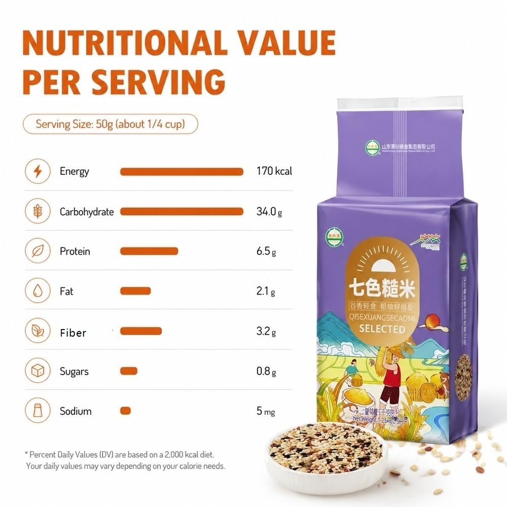 500 g de mezcla de arroz integral de siete granos, grano entero 7 en 1 recién molido del noreste de China