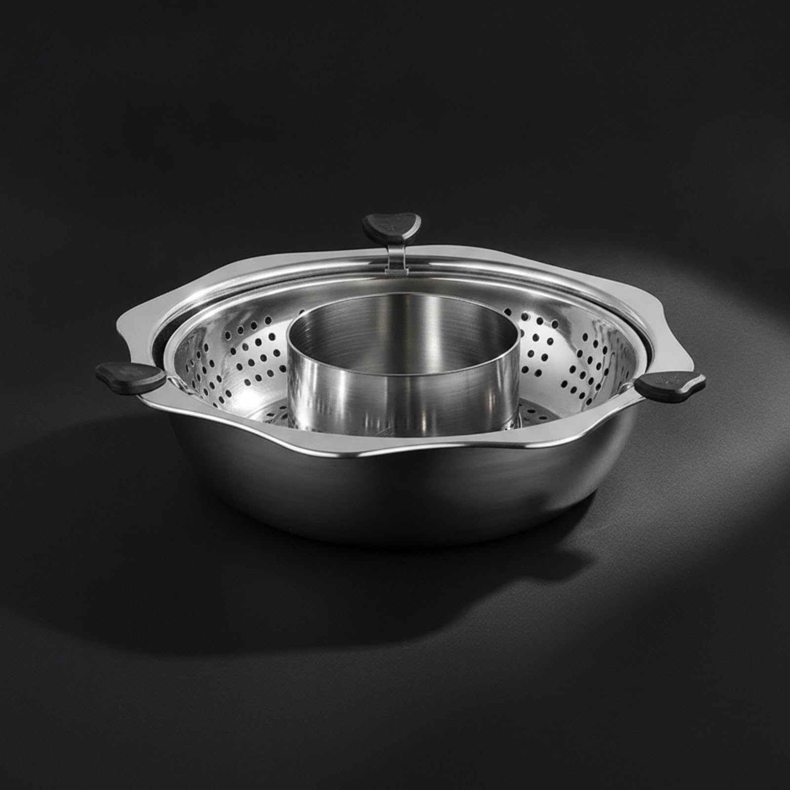 Pentola a Doppio Sapore Pentola Hot Divisorio Casseruola Recipiente con Tubo Centrale Rialzato E Bordo Ampio per Bollitura Controllata Manici Robusti, 30cm