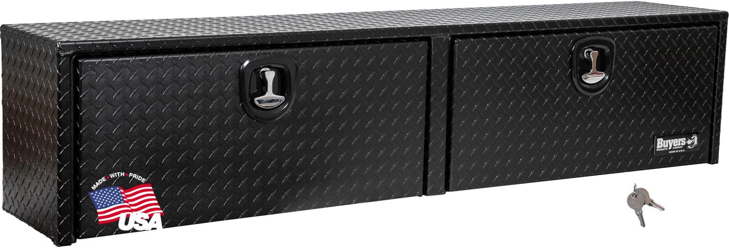 Buyers Products 1722551 Textured Matte Black Aluminum Diamond Tread Topsider Truck Box W/Drop Door, 72 x 13 x 16 Inch, Made in The USA, Lockable Tool Chest, Durable Job Box For Storage & Organization