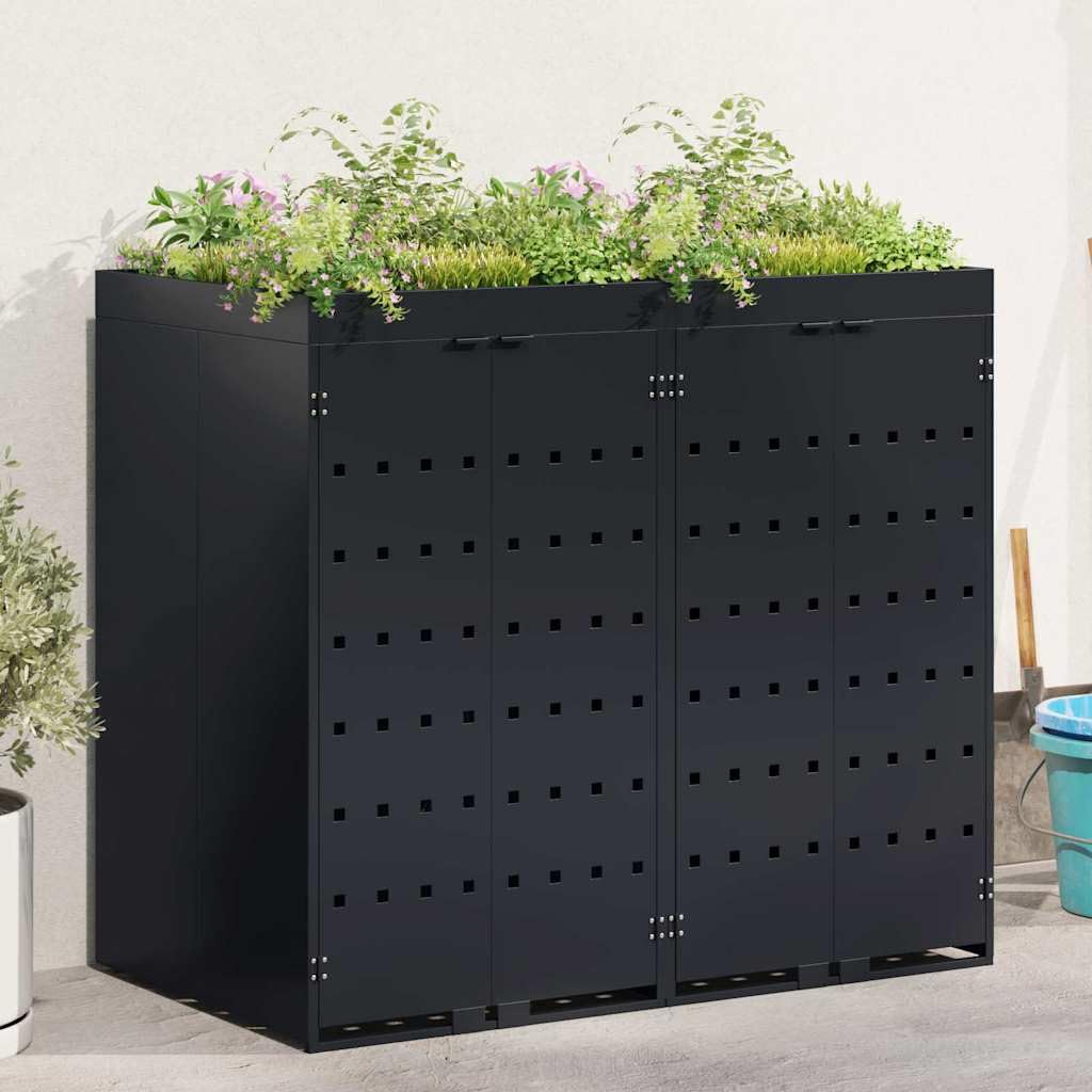 vidaXL Rangement de Poubelle à roulettes pour 2 poubelles Noir, Jardin et Terrasse, Enclos à déchets Moderne, Unité de Rangement écolo, Pot stylé, Solution Extensible
