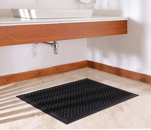 Miniatura 7 de Tapete de goma antifatiga  Paquete de 2 tapetes antideslizantes para interiores y exteriores  Tapete de drenaje de grado comercial resistente