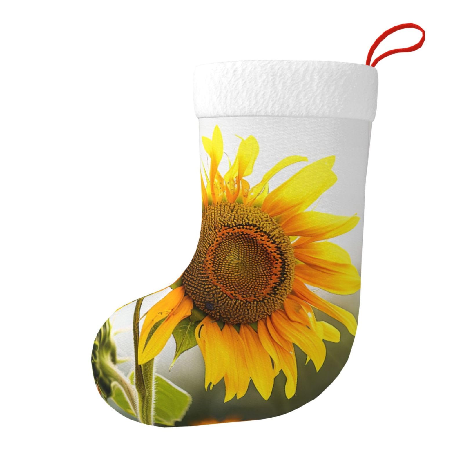 Bloom Sunflower Print Christmas Stocking, 28x45cm Holiday Hanging Stockings for Fireplace, Tree Decorations, Gift Giving, and Party Festive Decor