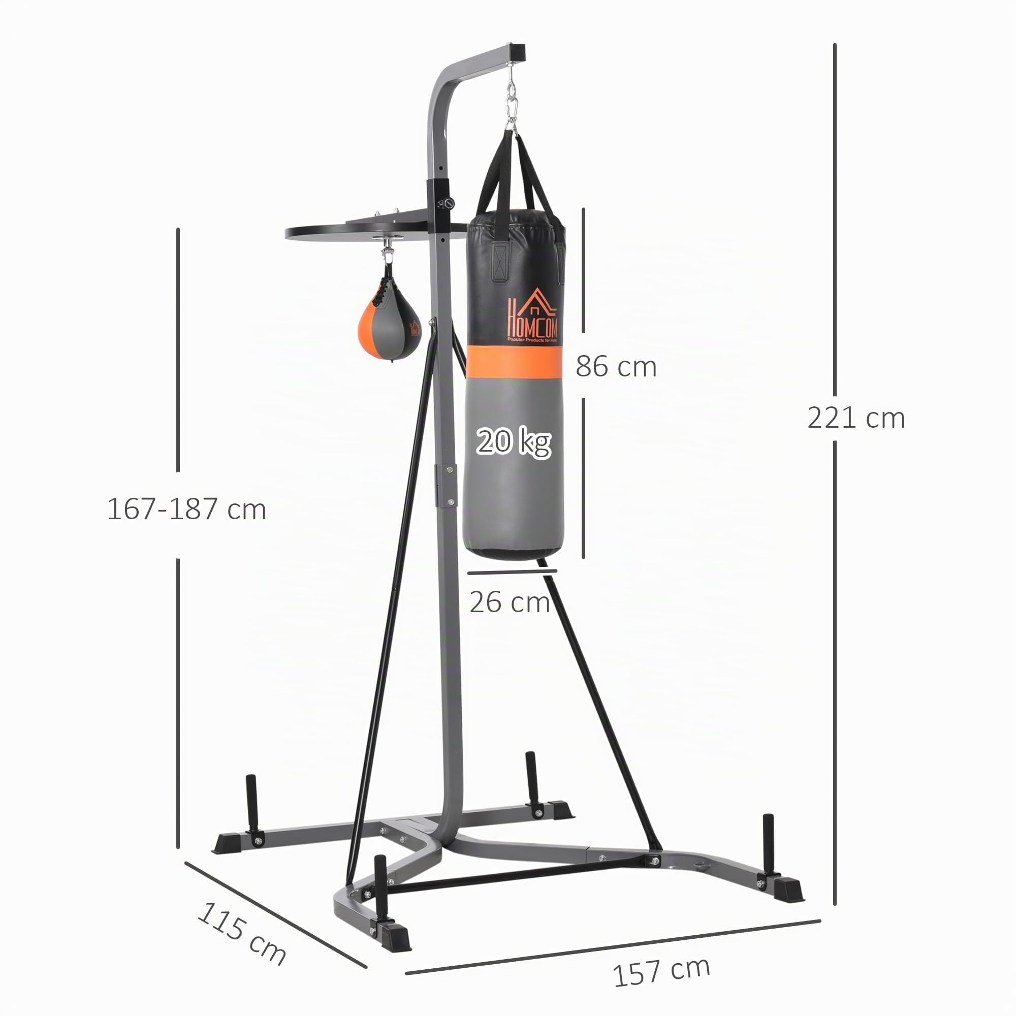 HOMCOM 2-in-1 Boxsackständer Max. Tragkraft 100 kg 20kg Boxsack Schwarz