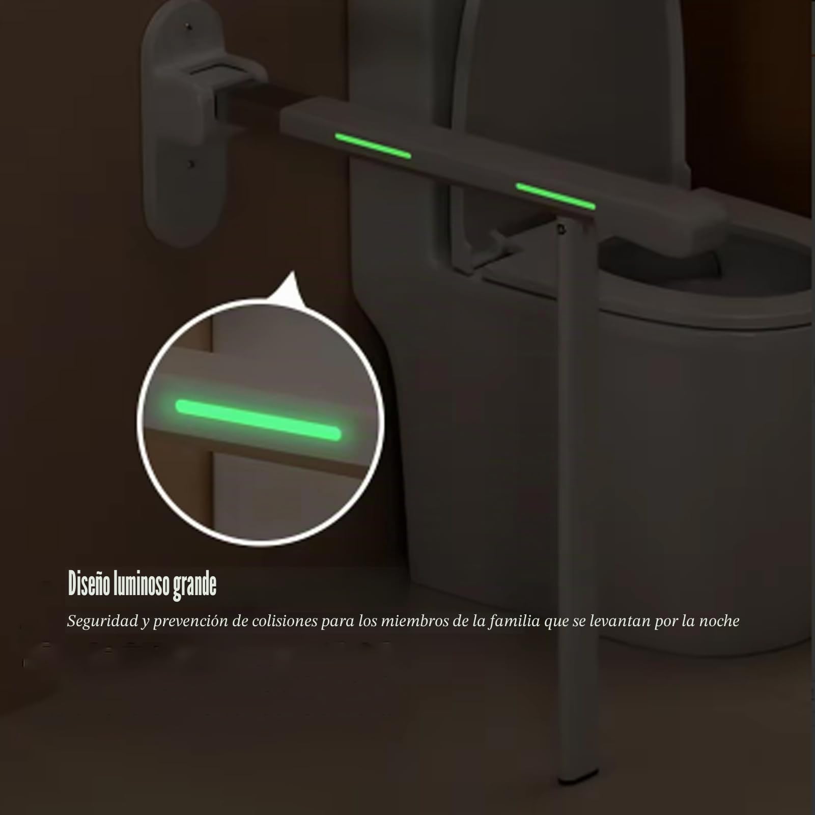 Barra Asidero Baño Con Pata Abatible, Barras Baño Minusvalidos Acero Inoxidable Antideslizante Con Anillo Luminoso Asa De Seguridad Baño Plegable Soporta Hasta 200 Kg (Black)