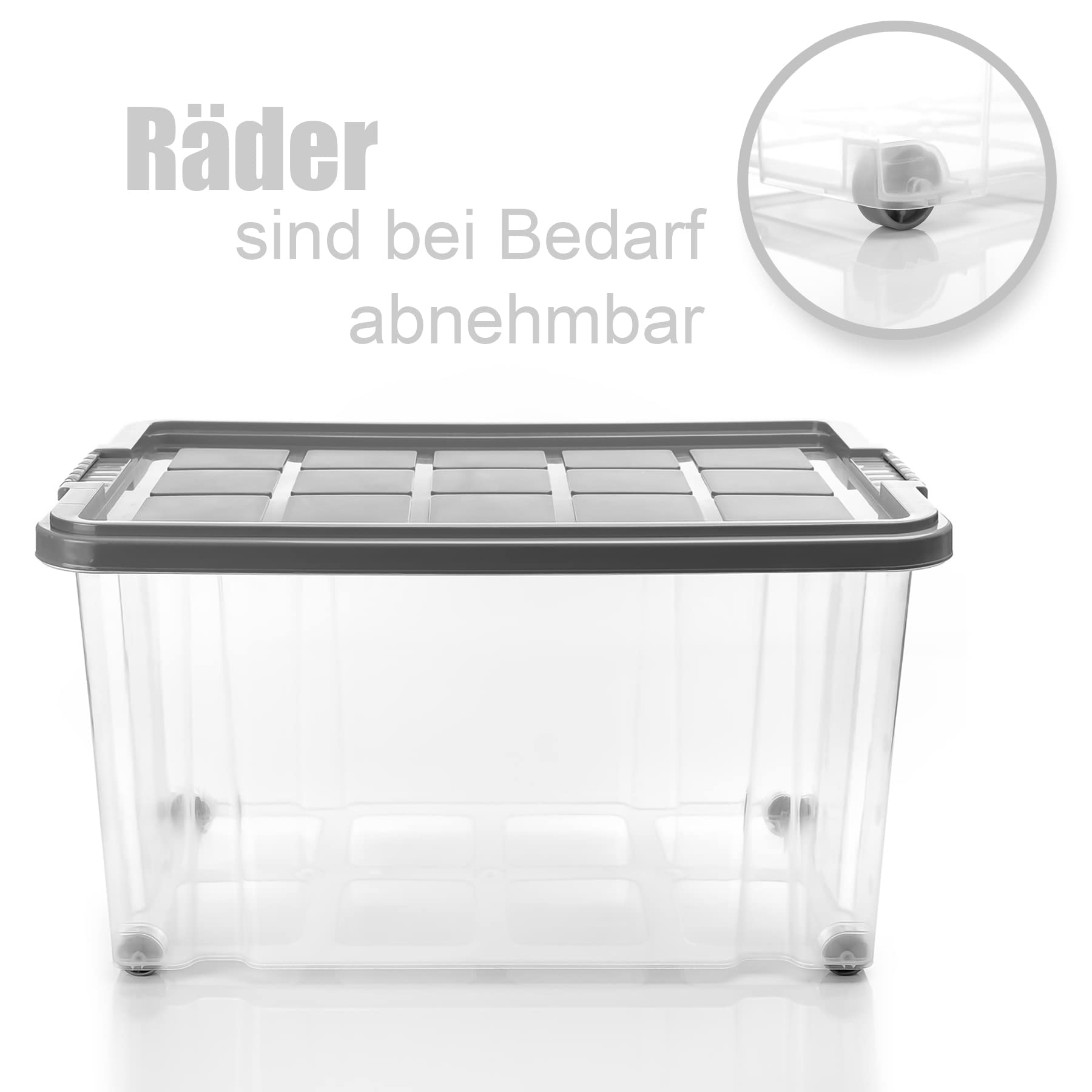 BigDean 3 Stück 60 L Aufbewahrungsbox mit Deckel groß stahlgrau stapelbar | stapelbare robuste Box - rollbare Stapelbox mit festen Klickverschlüssen - Made in Germany