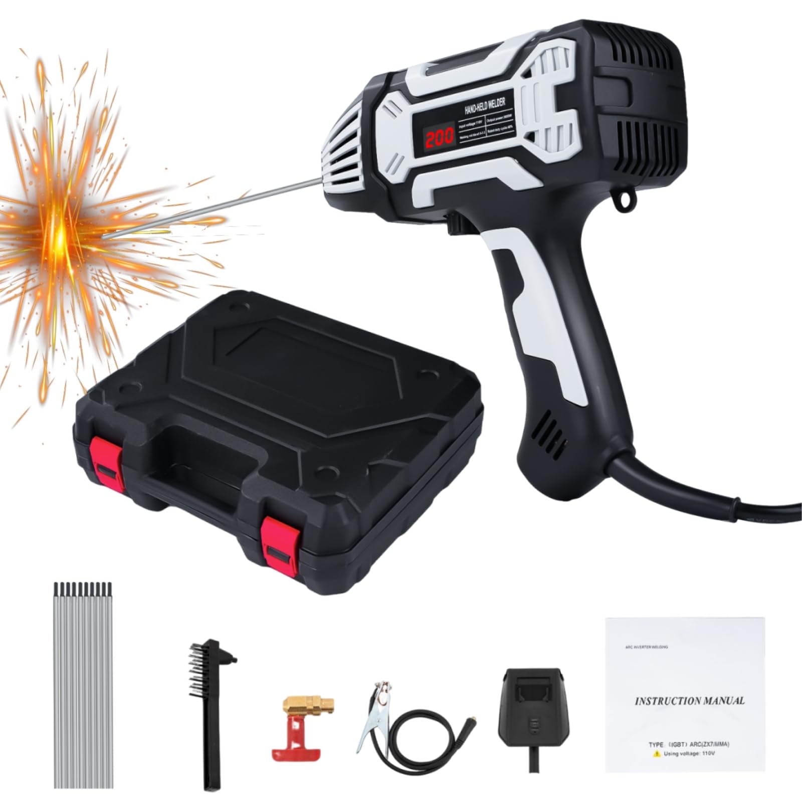 Handheld Welder, 220V Portable Welding Machine Handheld, Hand Held ARC Welder with IGBT Inverter, 20-200A Variable Current Adjustment, Electric Welder Machine for 1/16''- 1/8''(1.6-3.2mm) Wire Rods