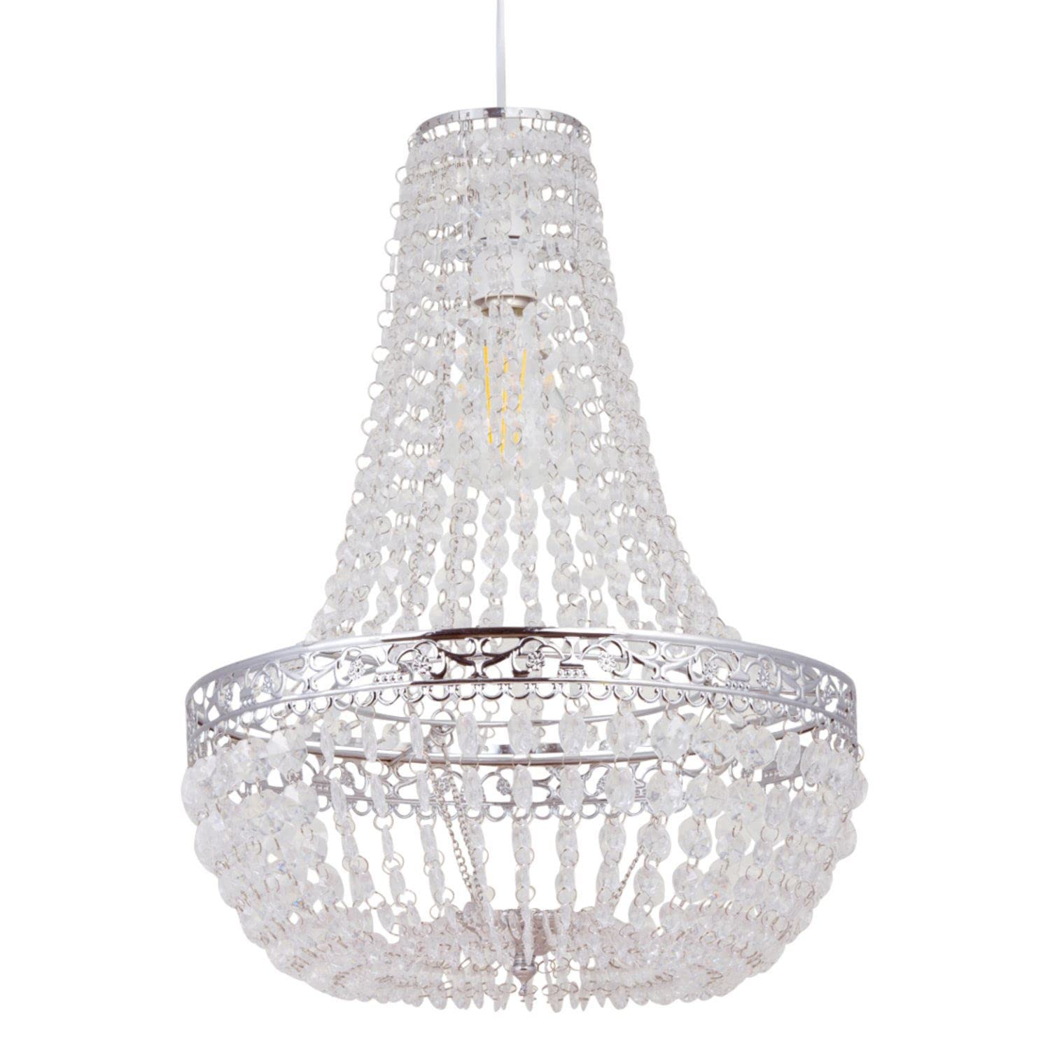 Firstchoicelighting Clear Chandelier Style Pendant Light Shade, Modern Acrylic Crystal Ceiling Lightshade, Easy Fit, Height 45 Cm Width 36 Cm