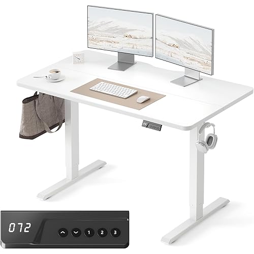FEZIBO Electric Standing Desk Adjustable Height, 48 x 24 Inch Sit and Stand Desk, Home Office Desk, Ergonomic Workstation Computer Desk, White