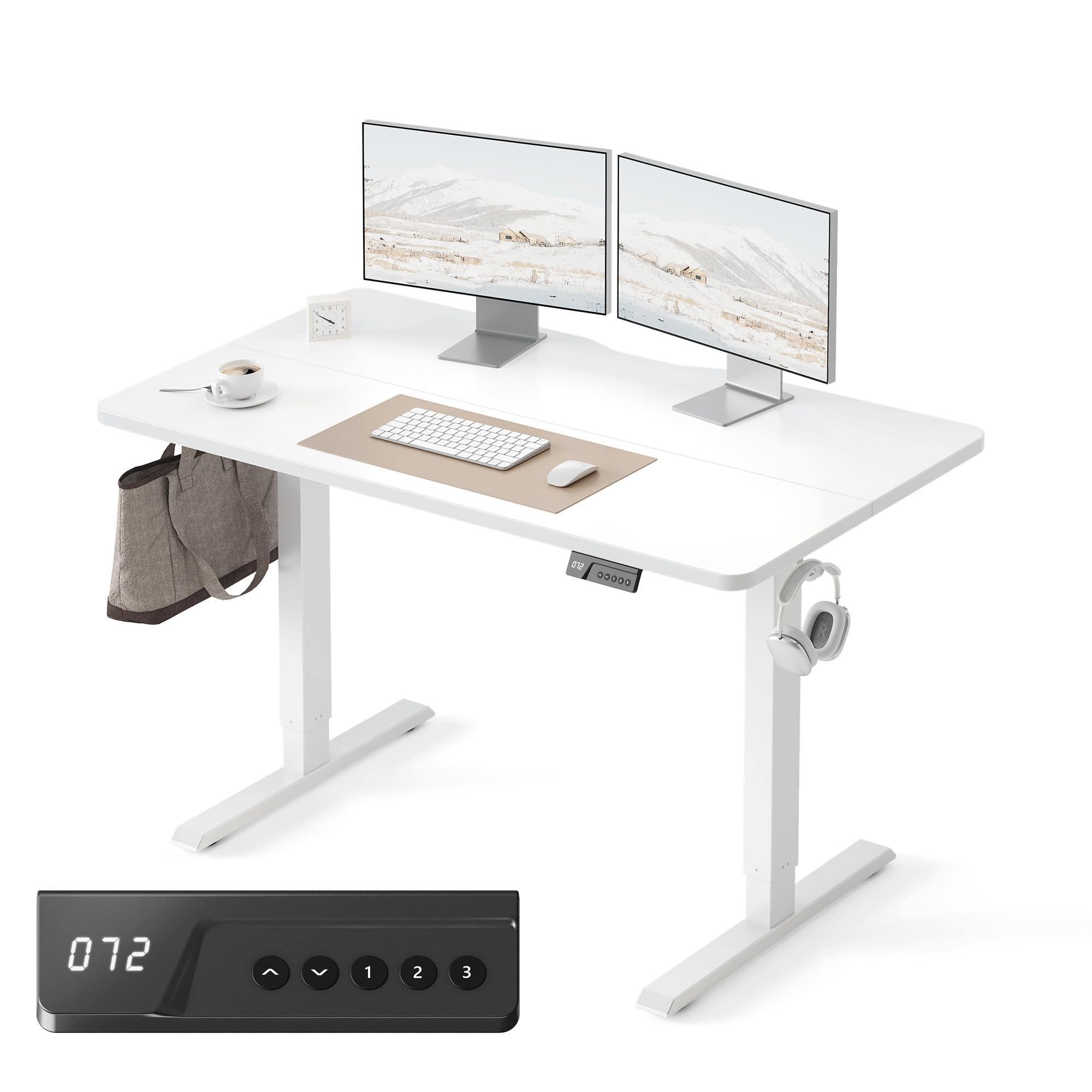 FEZIBO Electric Standing Desk Adjustable Height, 48 x 24 Inch Sit and Stand Desk, Home Office Desk, Ergonomic Workstation Computer Desk, White