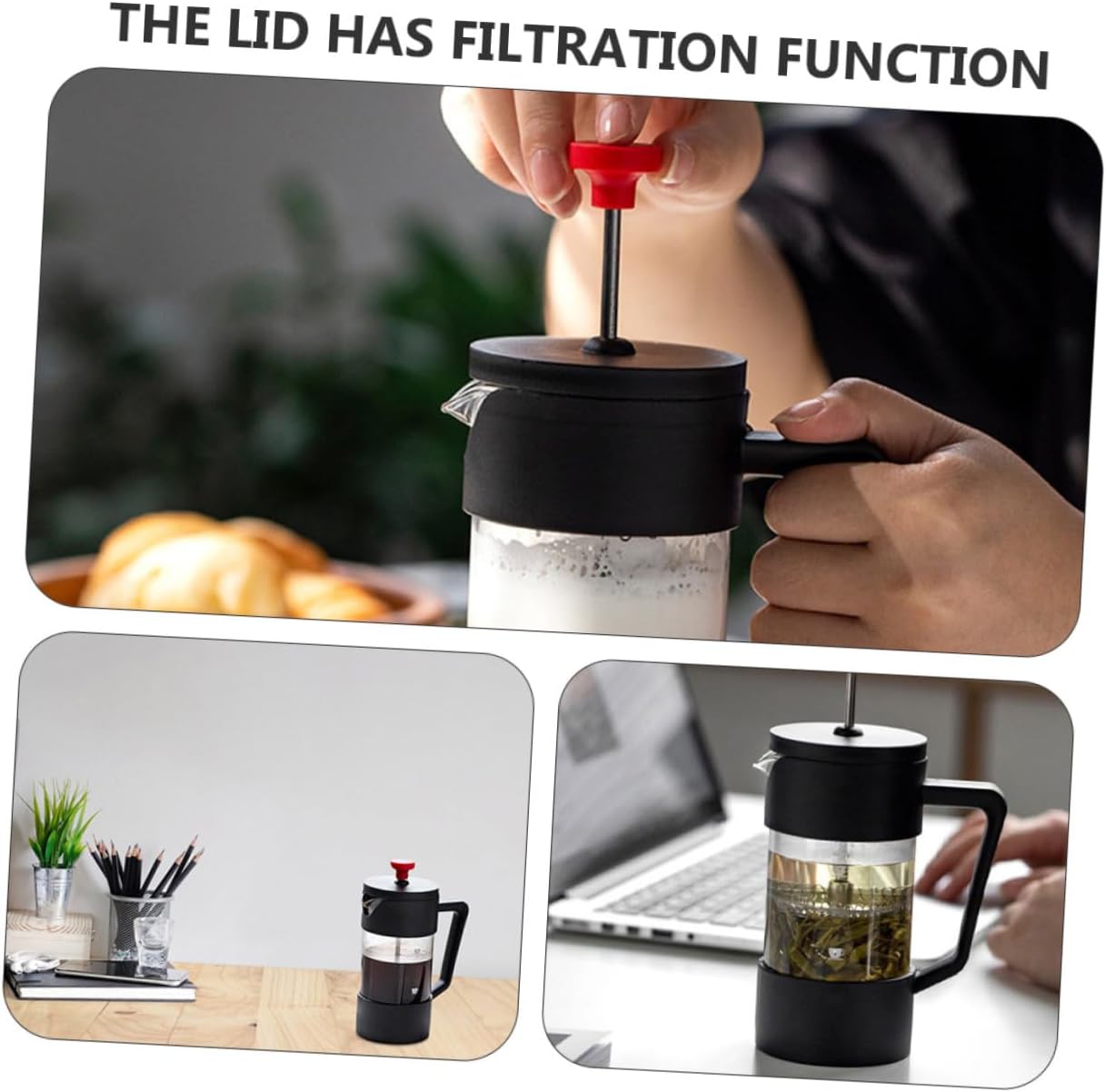 Heat-resistant Coffee Press Pot Double French Coffee Maker for Home Office Portable Tea and Brewer Easy Clean Residue Filter