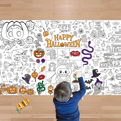 JXSDWANG Halloween Giant Coloring Tablecloth,Halloween Crafts for Kids - 72x30 Inches, Paper Coloring Banner Games Activities Gifts Party Decorations