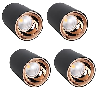 Errol 7 Watt Black Body Surface Cylinder Light Ceiling | Mounted Spot Light | Cylinder Light for Indoor | Down Cob Light for Balcony,Room,Hallway, Color-Warmwhite. (Pack of 4)