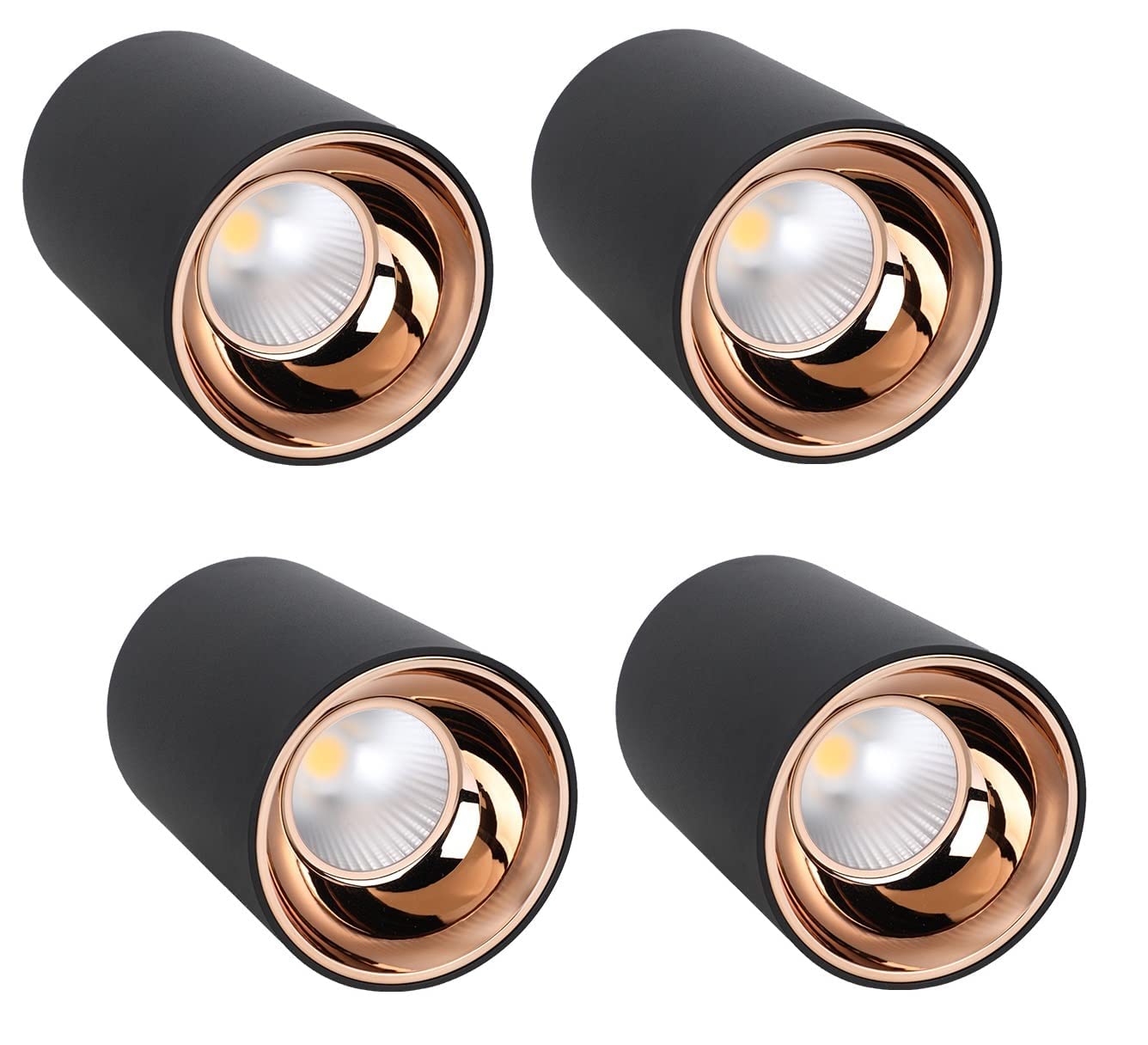 Errol 3 Watt Black Body Surface Cylinder Light Ceiling | Mounted Spot Light | Cylinder Light for Indoor | Down Cob Light for Balcony,Room,Hallway, Color-Warmwhite. (Pack of 4)