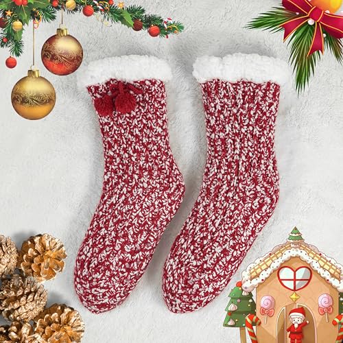 Image of BenSorts Women Thick Christmas Slipper Socks Non Slip Grippers Size 6-10
