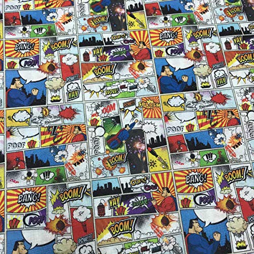 Kt KILOtela - Tela Popelín Estampada Digital, Algodón, Decoración, Ropa Vestir, Accesorios, Manualidades, Patchwork, 100 cm Largo x 140 cm Ancho, Cómic, Superhéroe, Multicolor, Blanco - 1 metro