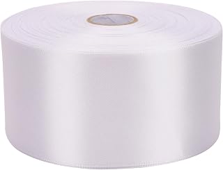 2 inch x 50 Yards White Single Face Satin Ribbon Solid Fabric Ribbon for Gift Wrapping Floral Bouquets Wedding Birthday Party Decoration Hair Floral Craft Sewing