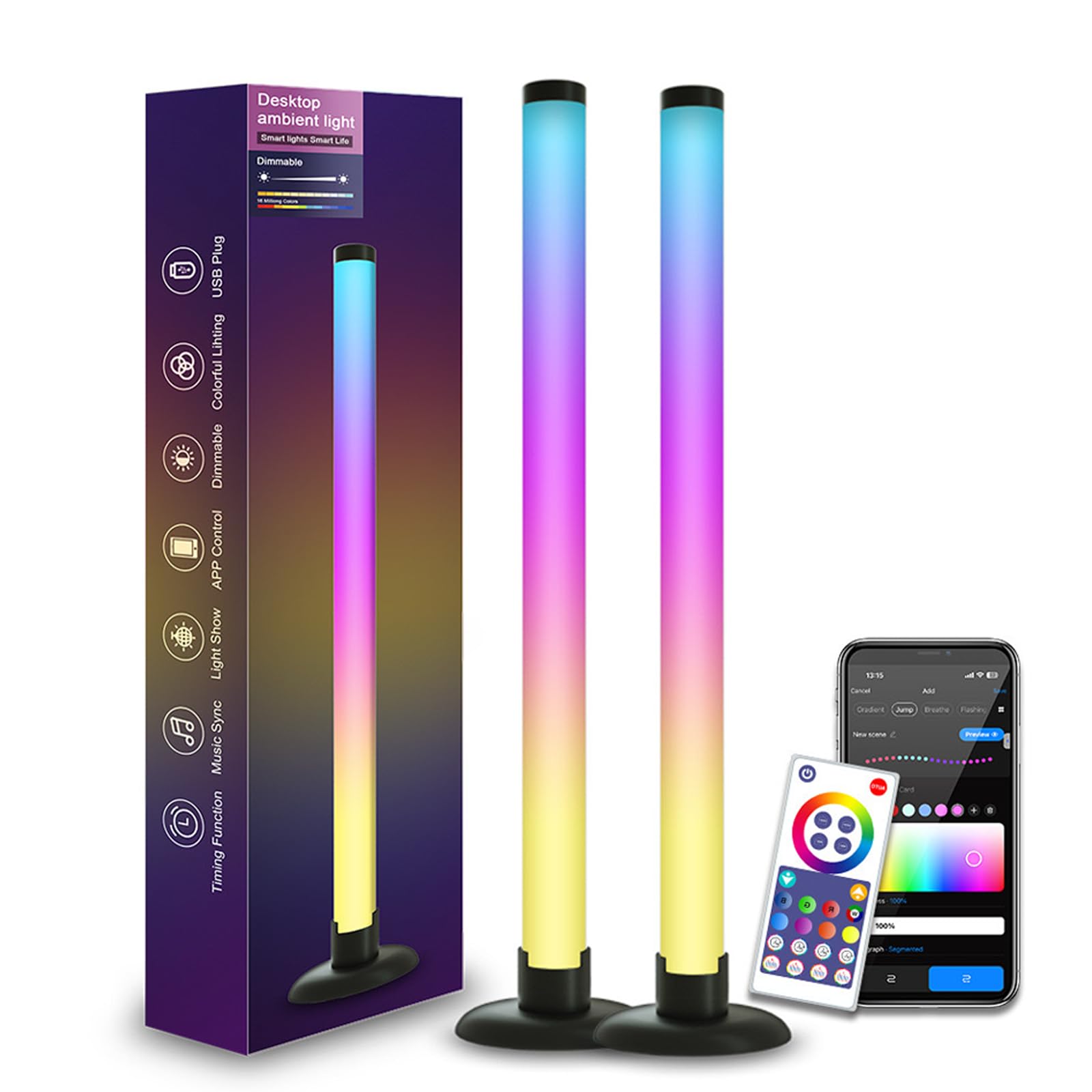 YS-INLT LED Light Bar,2-Pack Smart RGB Flow Light Bars 16 Million Colors, Work with Alexa and Google Assistant, Black