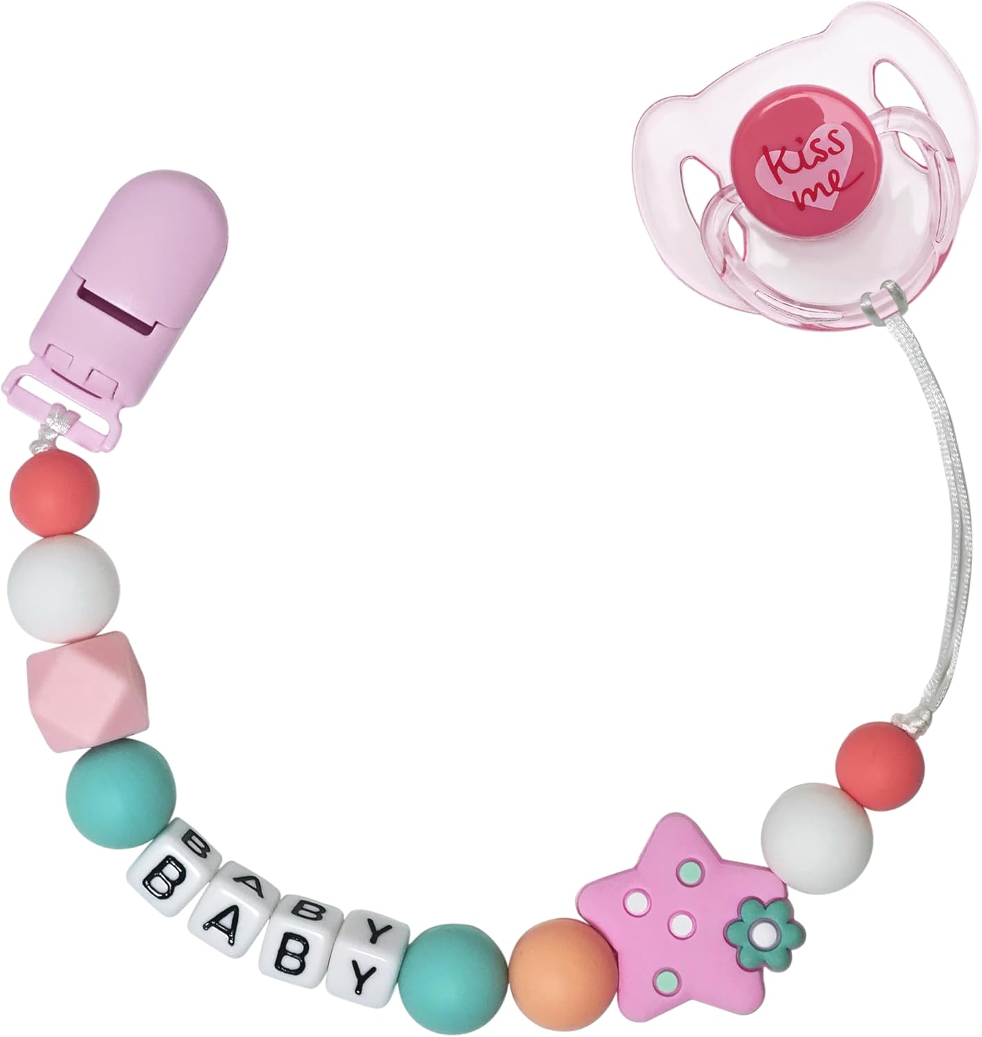 Cute Pacifier Clip Pink Style with Magnetic Pacifier Reborn Dolls Toy Accessories (Star)