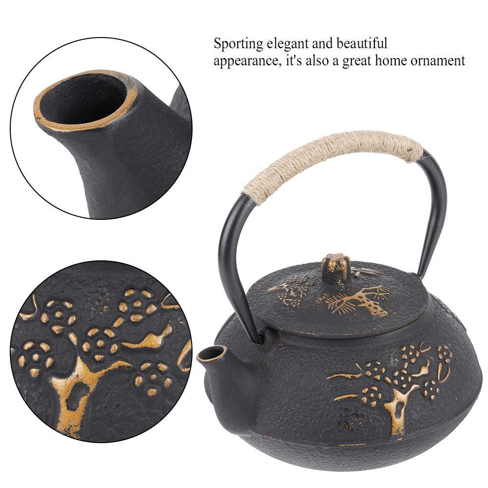 Duokon Tetera de hierro fundido, tetera de hierro resistente a la corrosión, tetera con tapa, apta para cocina de inducción o estufa de hierro fundido