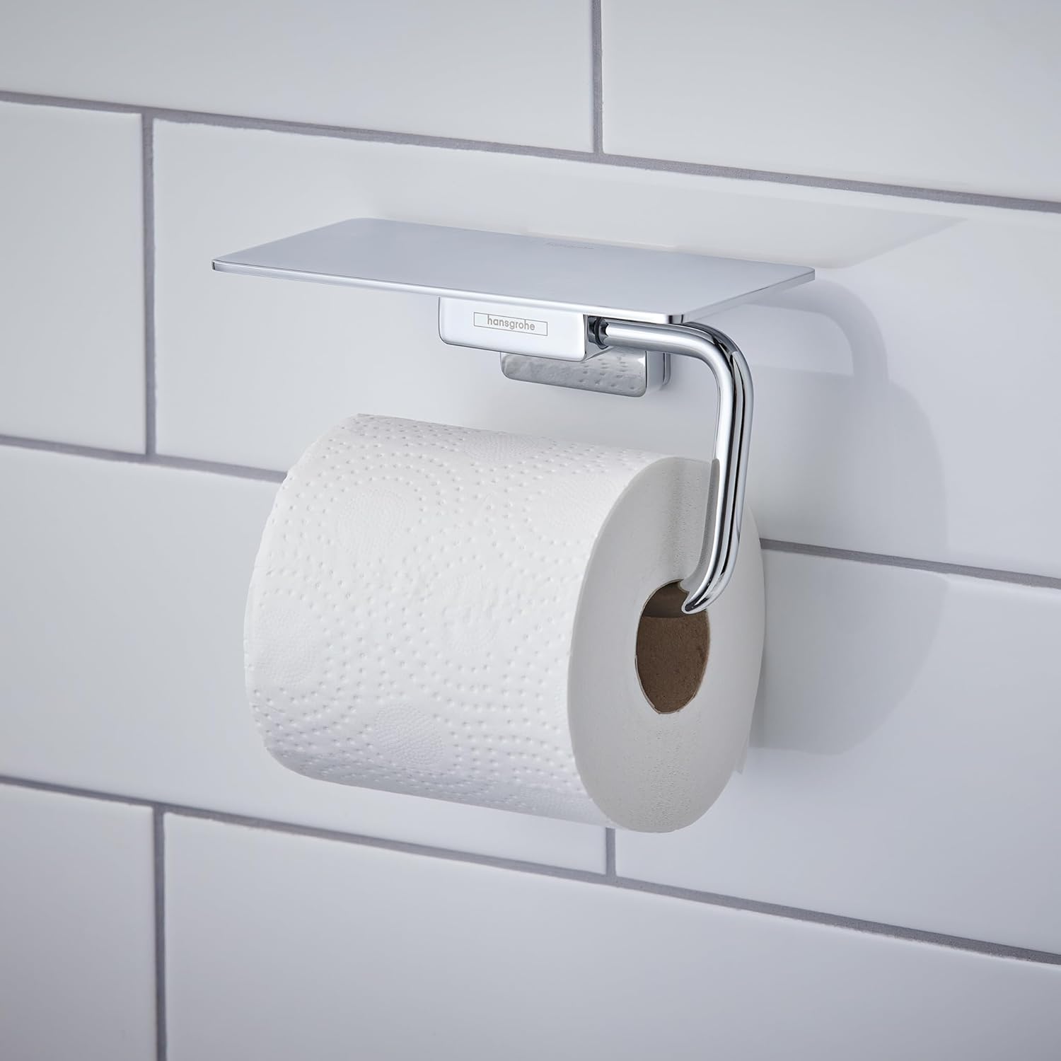 Chrome Wall-Mounted Toilet Paper Holder with Shelf