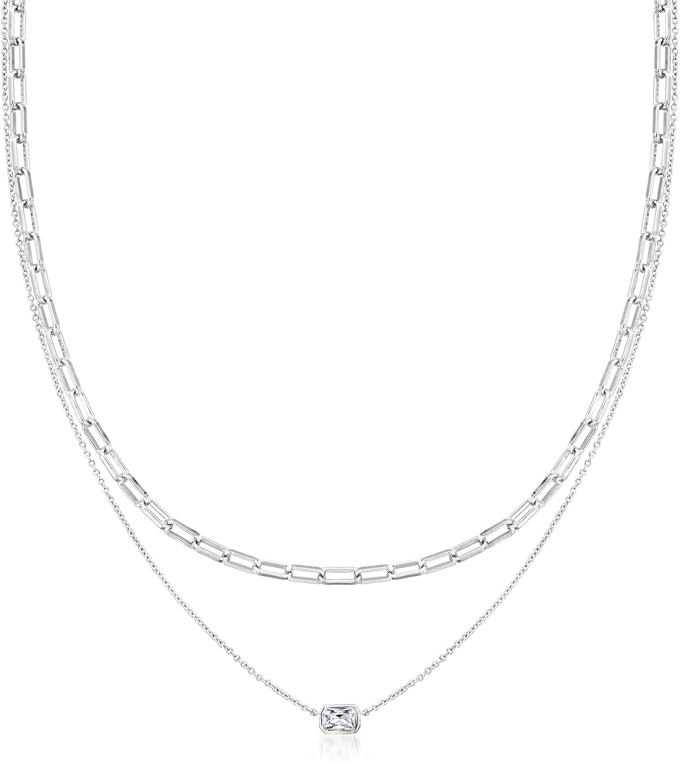 Ross-Simons Rhodium-Plated Layered Necklace With .50 Carat Cz. 18 inches