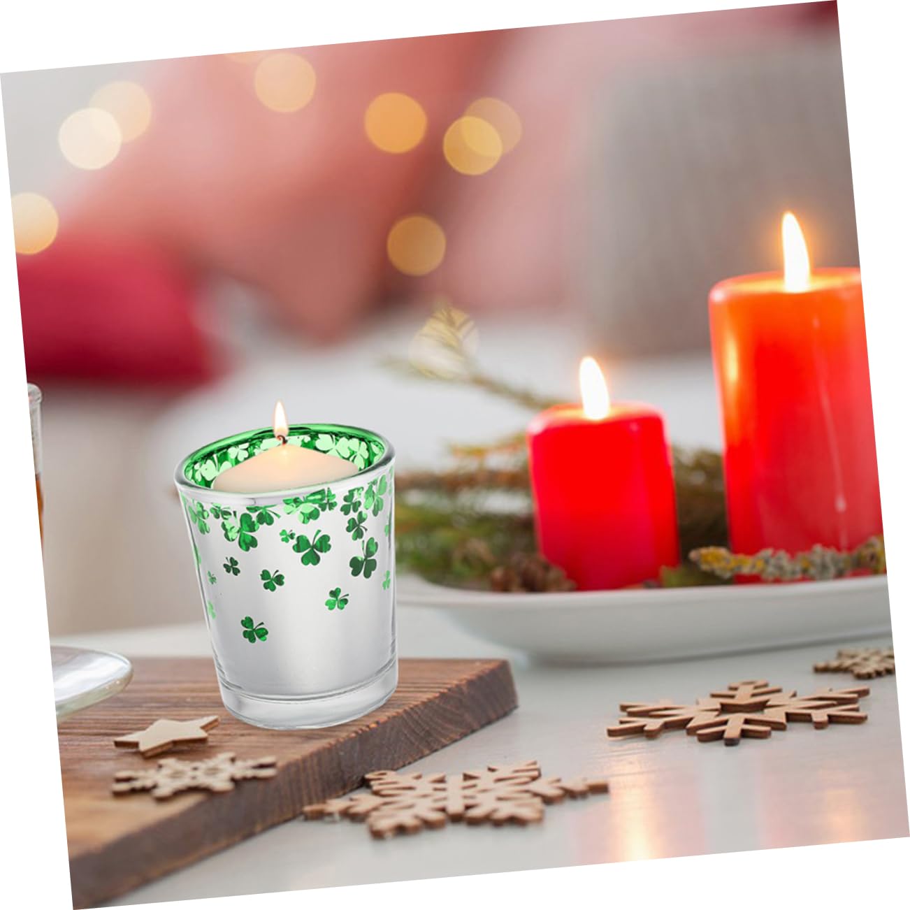 Mipcase 12pièces Bougeoirs Verre Vert Motif Décoration De Centre De Table pour Saint-Patrick Bougeoir pour Mariage Et